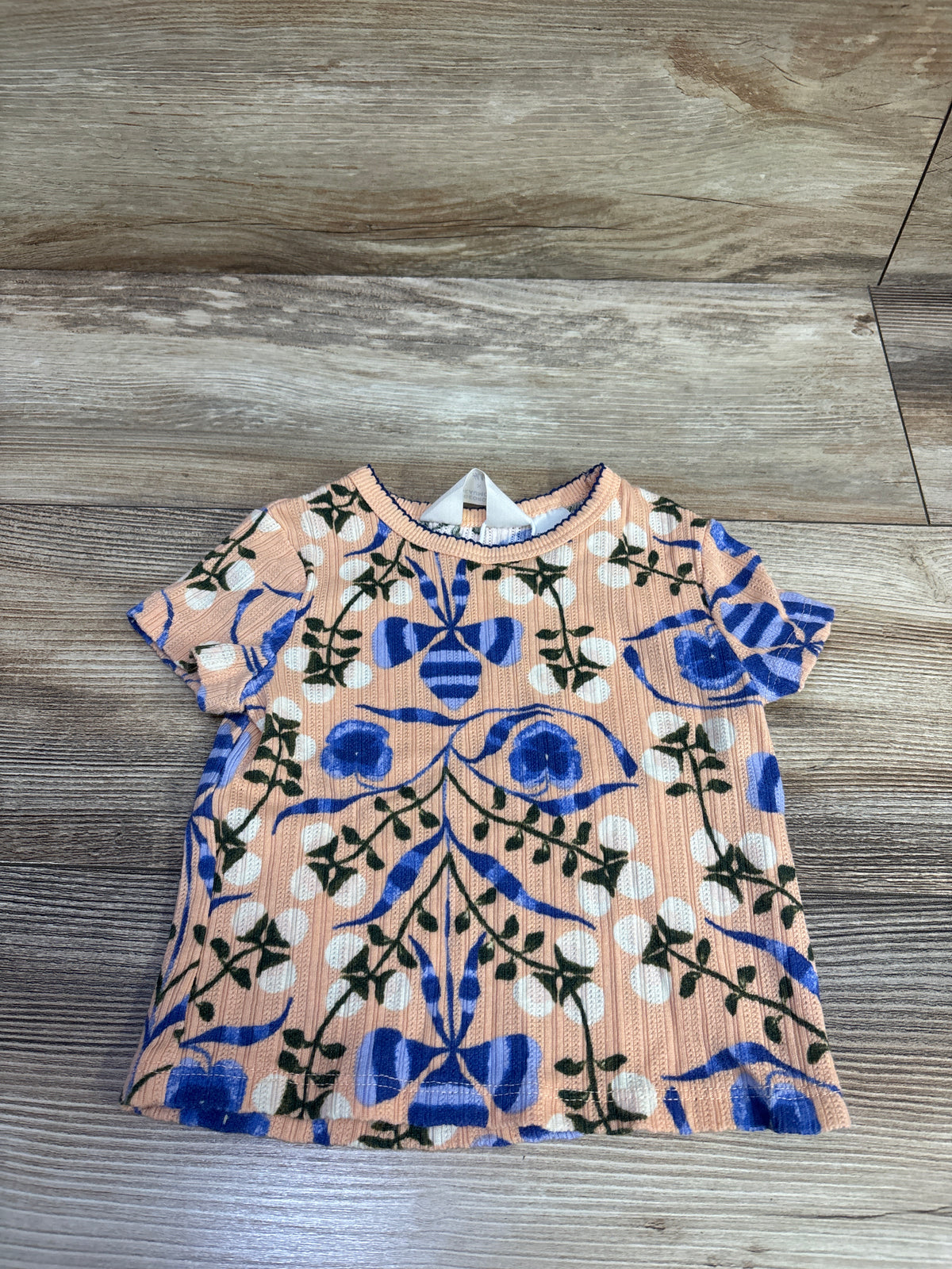 H&M x Georgia Beaumont Pointelle Floral Shirt Peach sz 2T