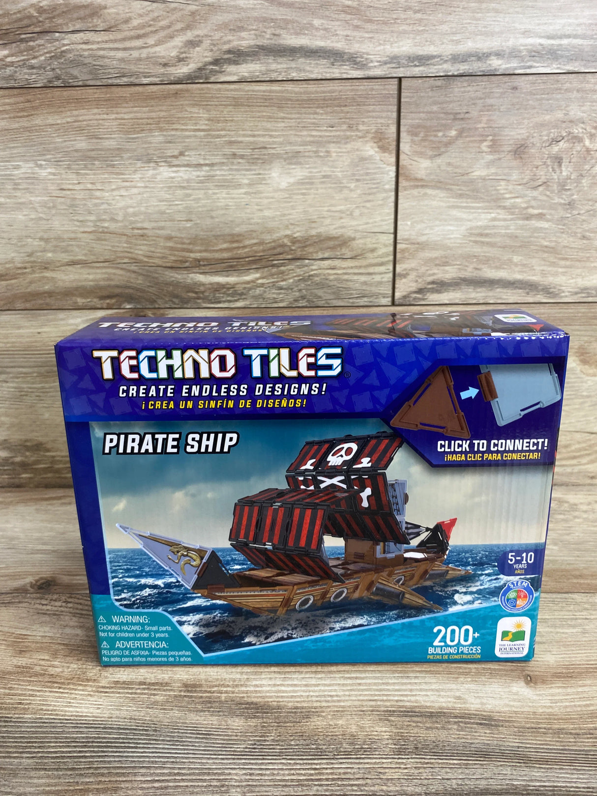 Techno Tiles Pirate Ship building set box, 200+ pieces, for kids ages 5-10