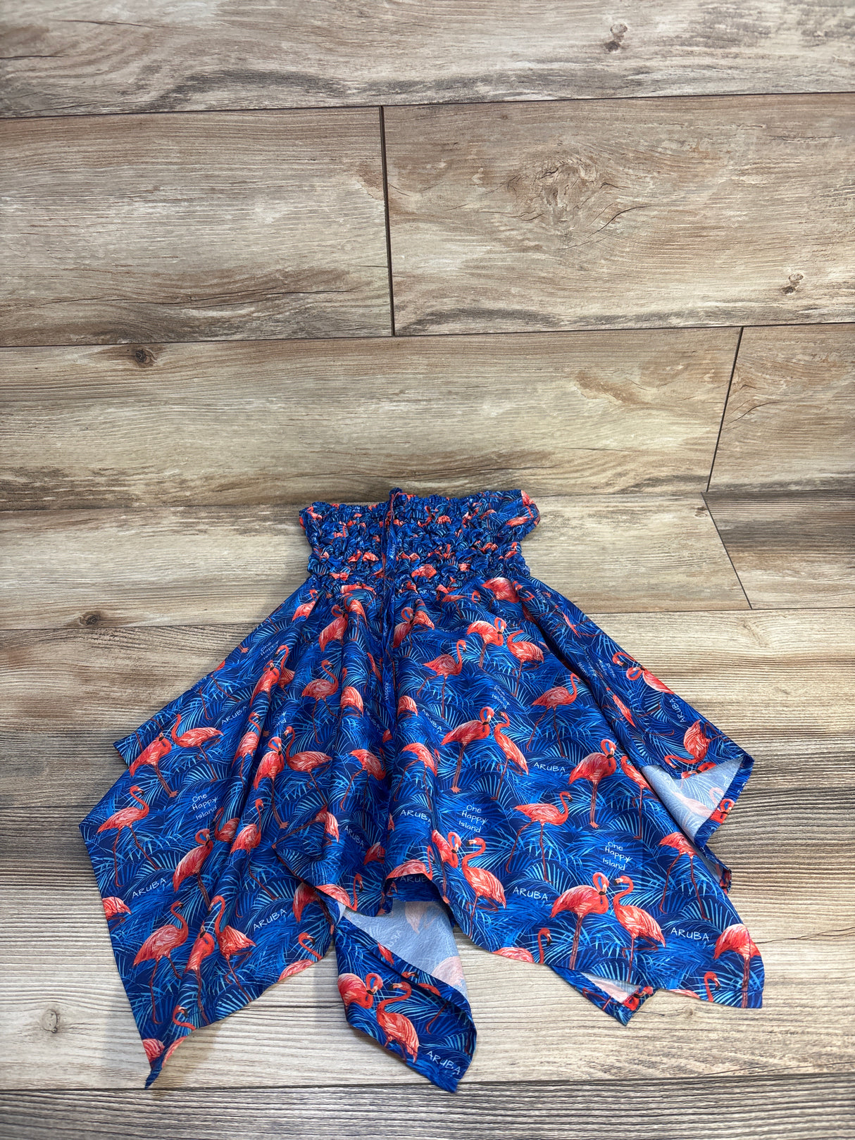 Rima Flamingo Print Popcorn Dress Blue sz 2-5T