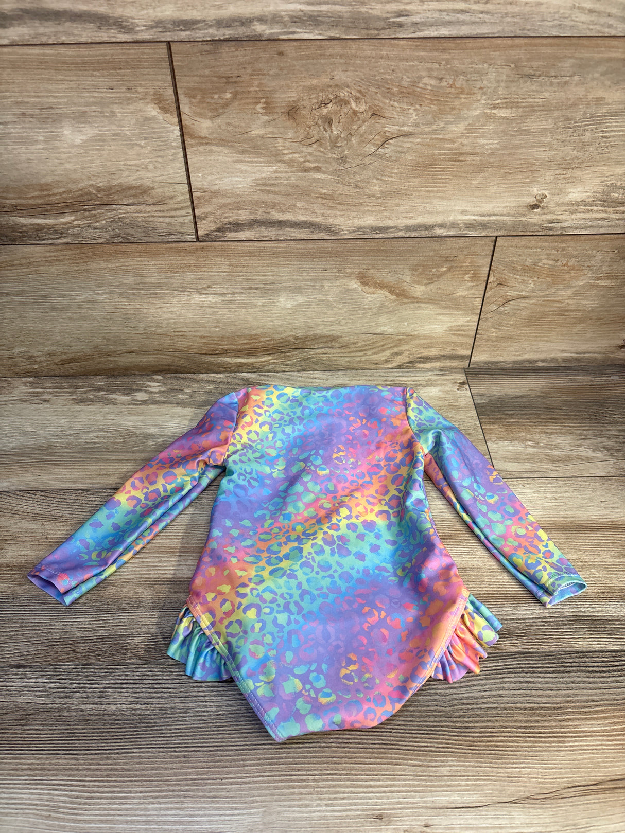 One Opening 1pc Zipper Rash Guard Swimsuit in Rianbow Leopard sz 2-3T