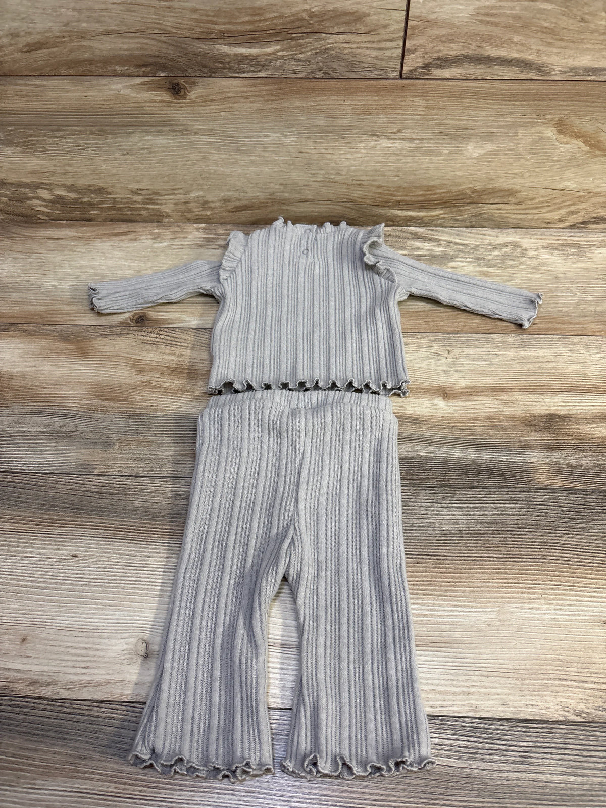 Old Navy 2pc Ribbed Long Sleeve Shirt & Pants Set Grey sz 0-3m