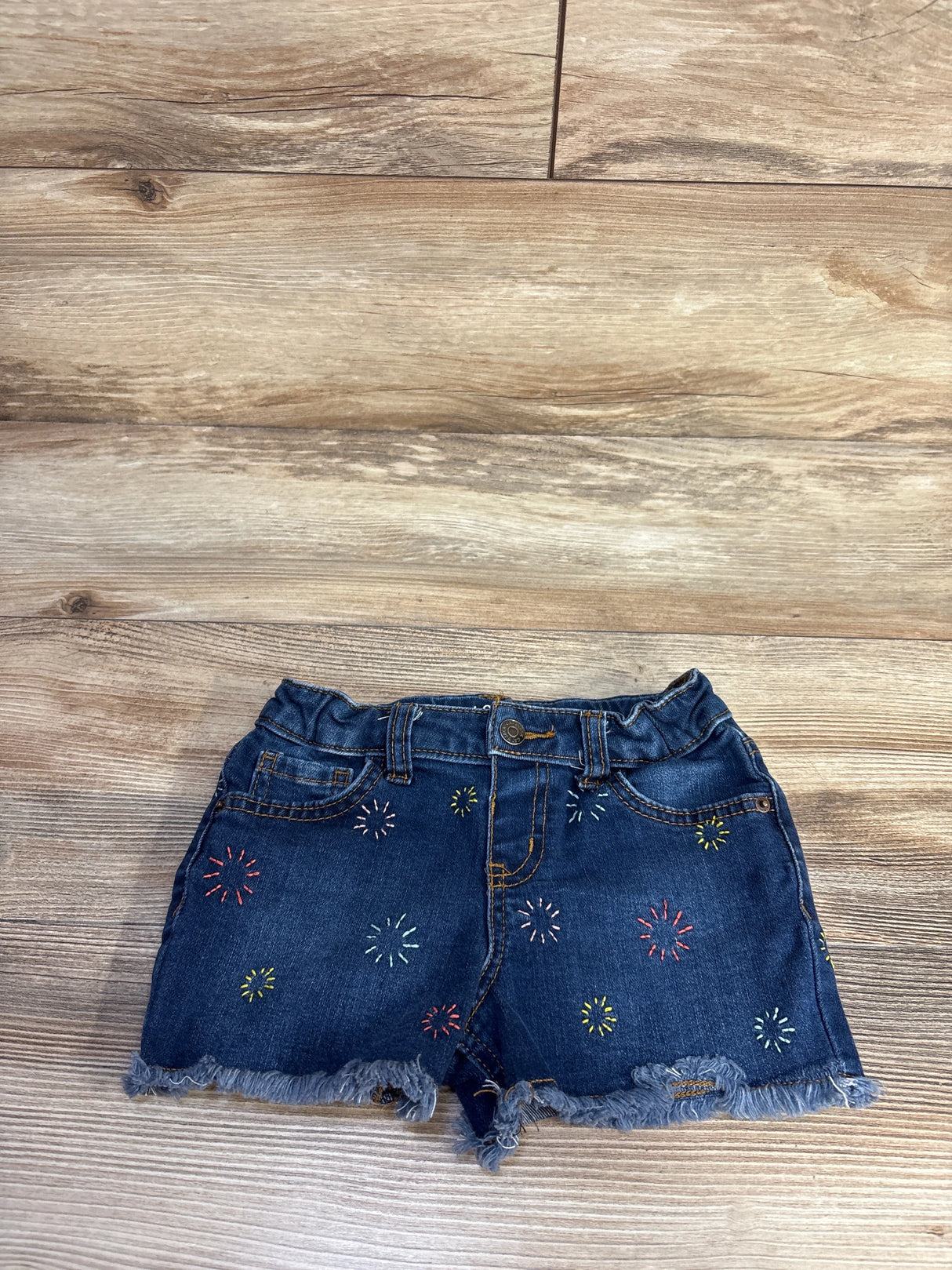Cat & Jack Embroidered Firework Denim Shorts Blue sz 5T