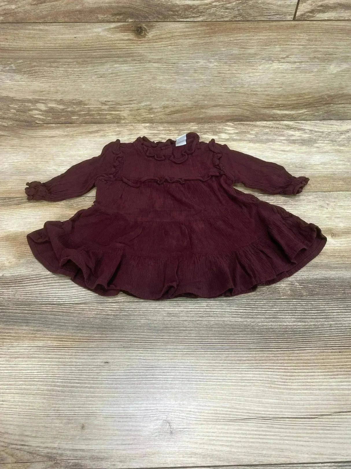 Old Navy Ruffle-Trim Tiered Crinkle Crepe Dress Raisin sz 3-6m - Me n Mommy To Be