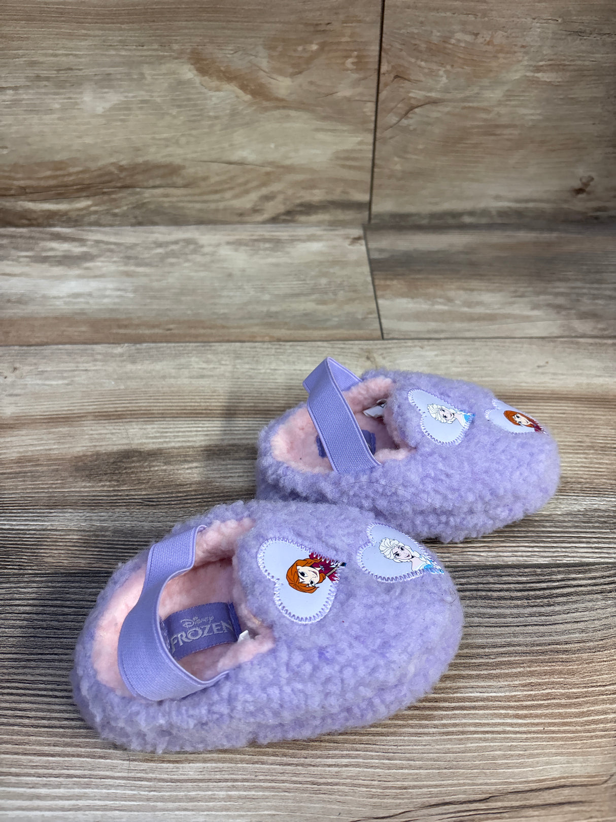 Disney Frozen Anna & Elsa Sherpa Scuff Slippers Purple sz 5/6c