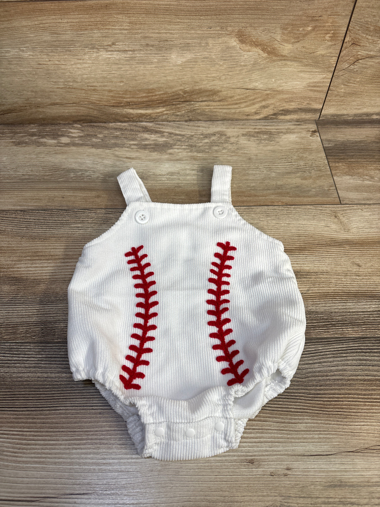 Minor Details Baseball Stitch Bubble Romper White sz 3-6m