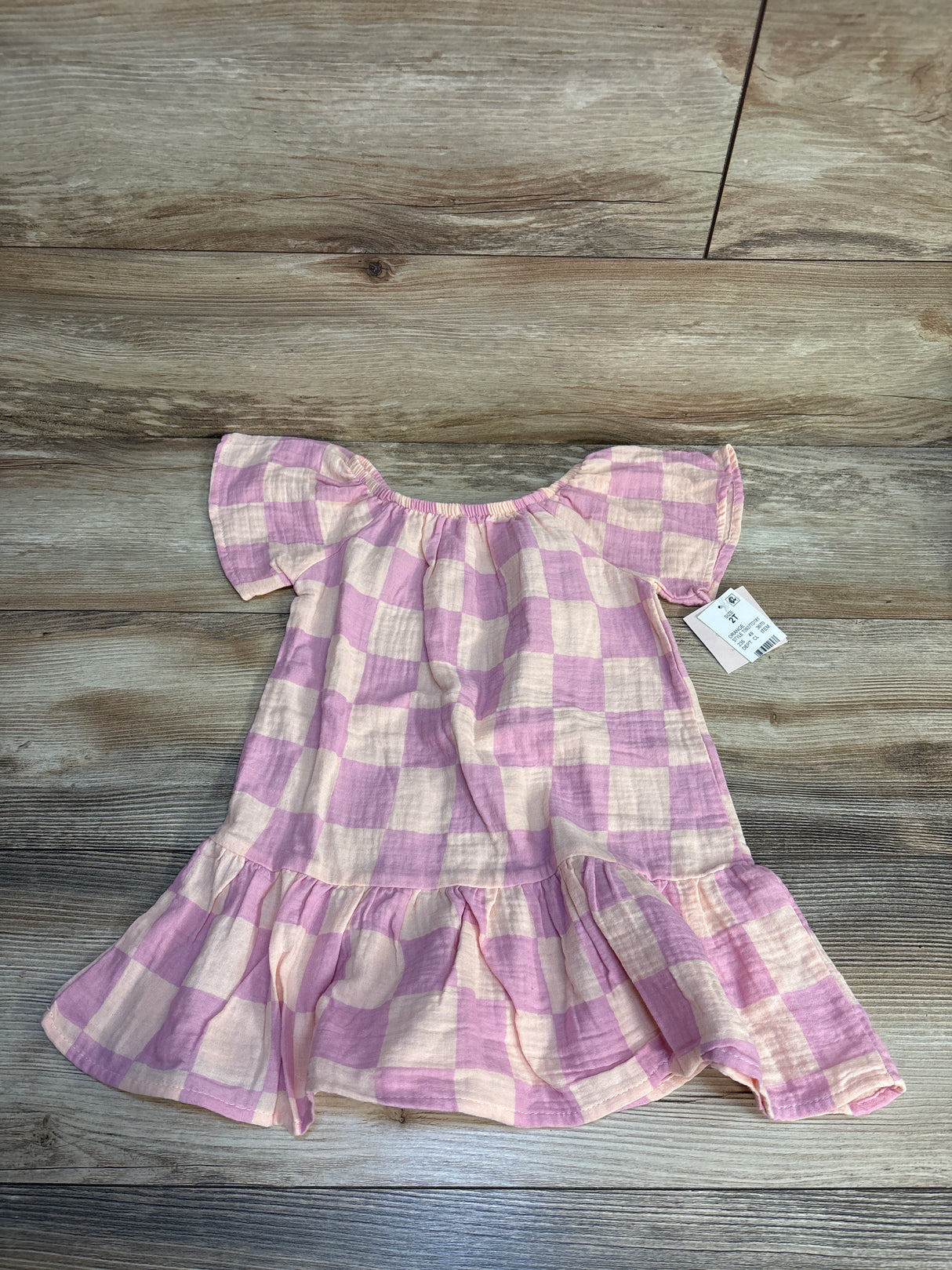 NEW Grayson Mini Checked Puff Sleeve Gauze Dress Coral sz 2T