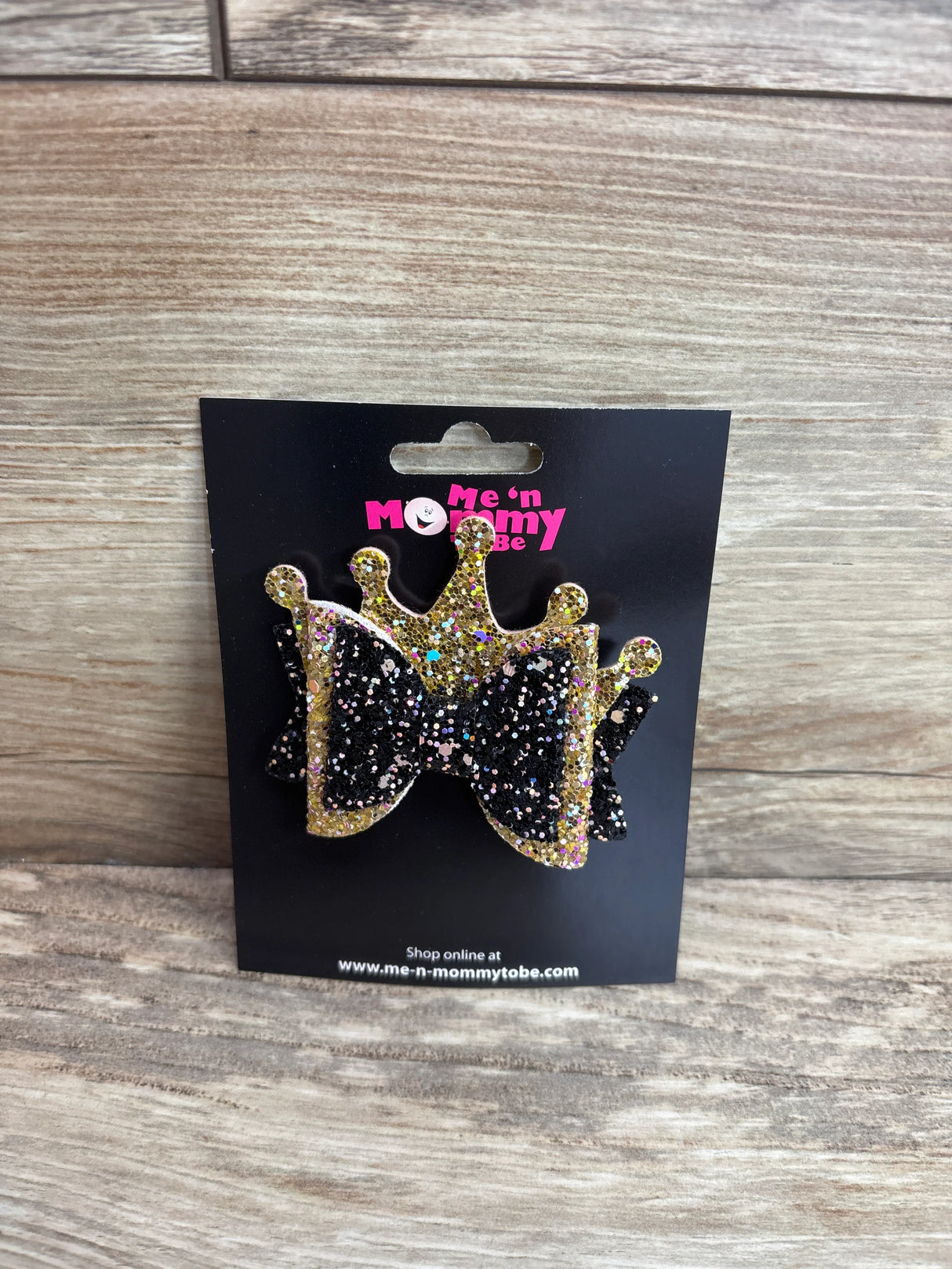 NEW Layered Crown Glitter Hair Bow Black/Gold