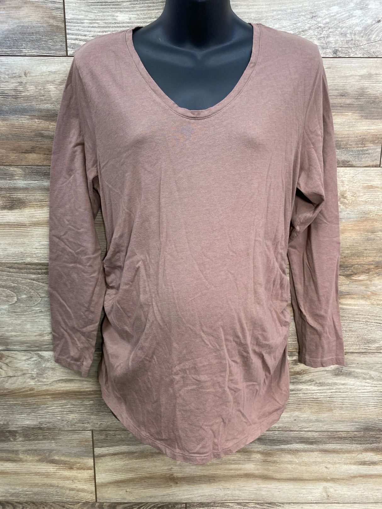 Isabel Maternity V-Neck Ruched Shirt Brown sz XXL