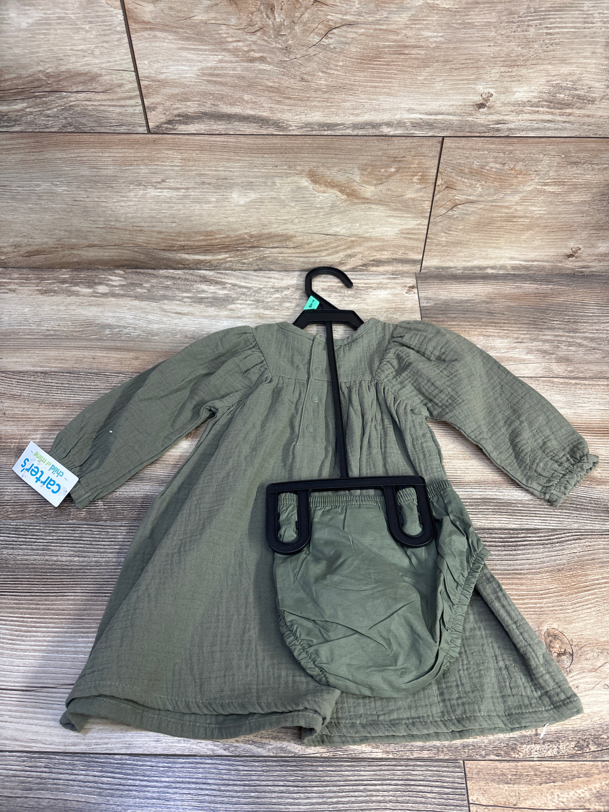 NEW Child Of Mine 2pc Gauze Long Sleeve Dress & Bloomers Set Green sz 6-9m