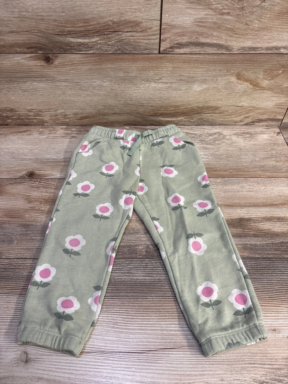 Cat & Jack Floral Drawstring Joggers Green sz 3T