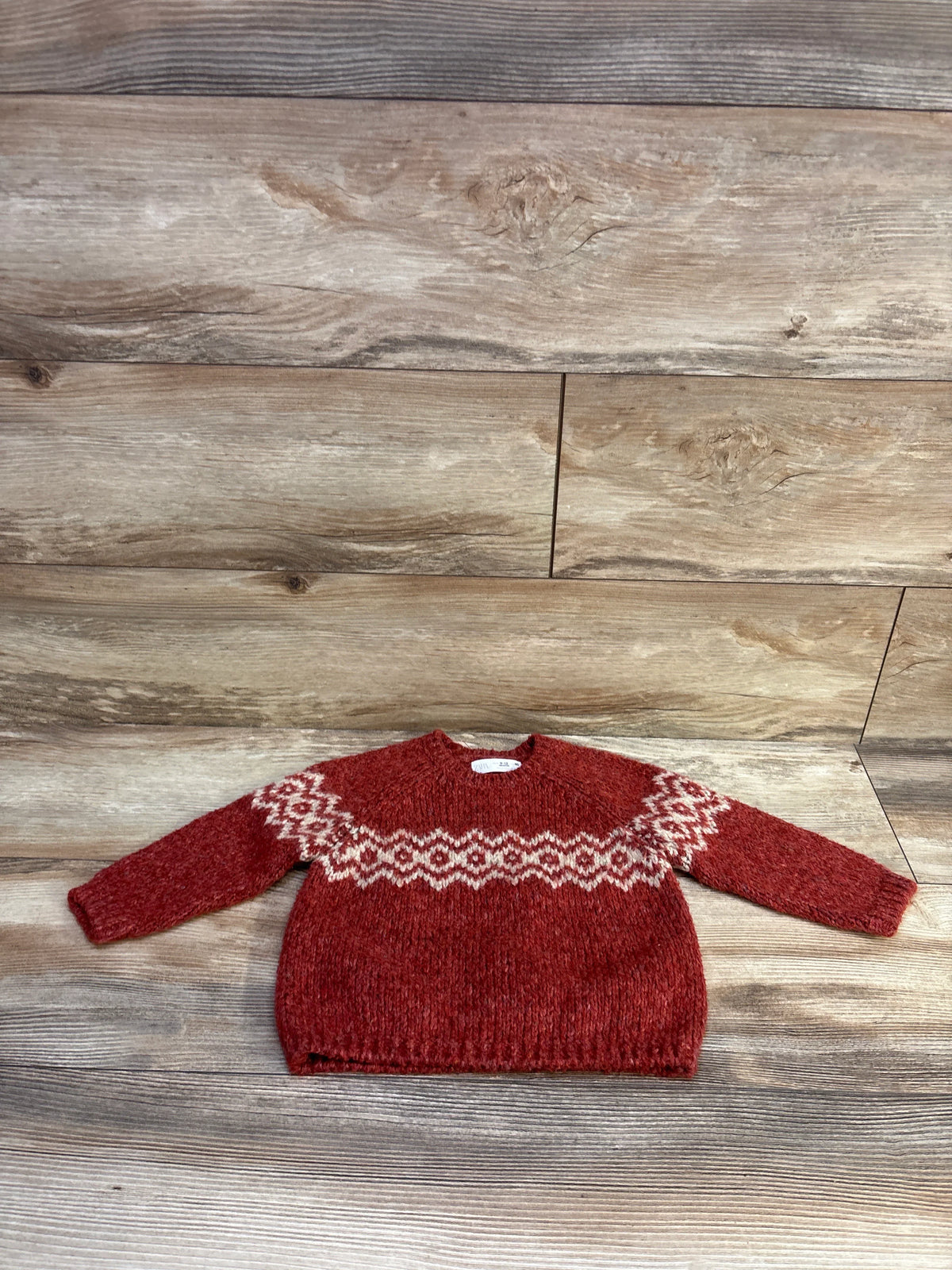 Zara Fair Isle Jacquard Knit Sweater Red sz 9-12m