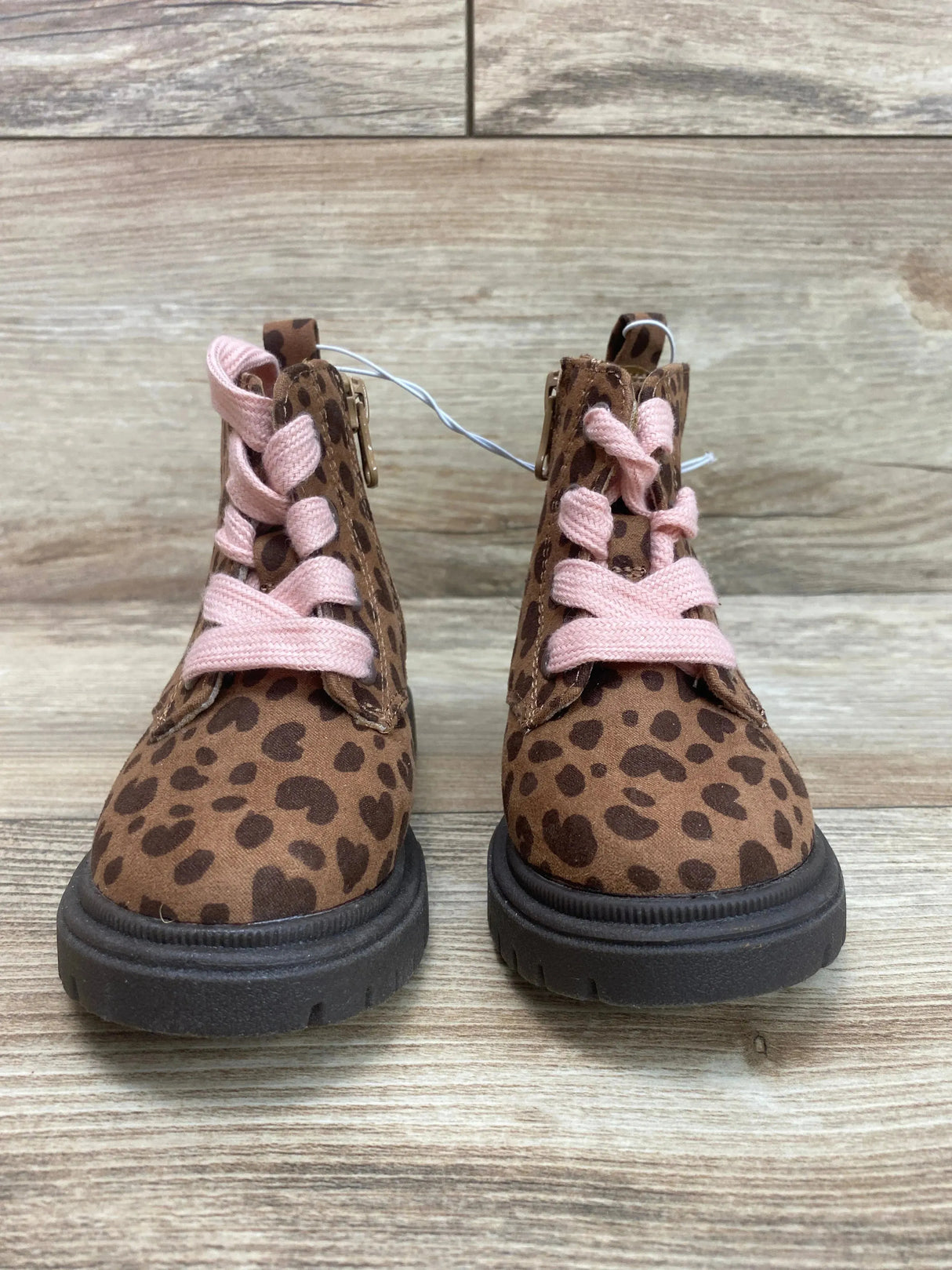 NEW Cat & Jack Toddler Girls' Amaya Zipper Leopard Print Combat Boots Brown Sz 6c - Me n Mommy To Be