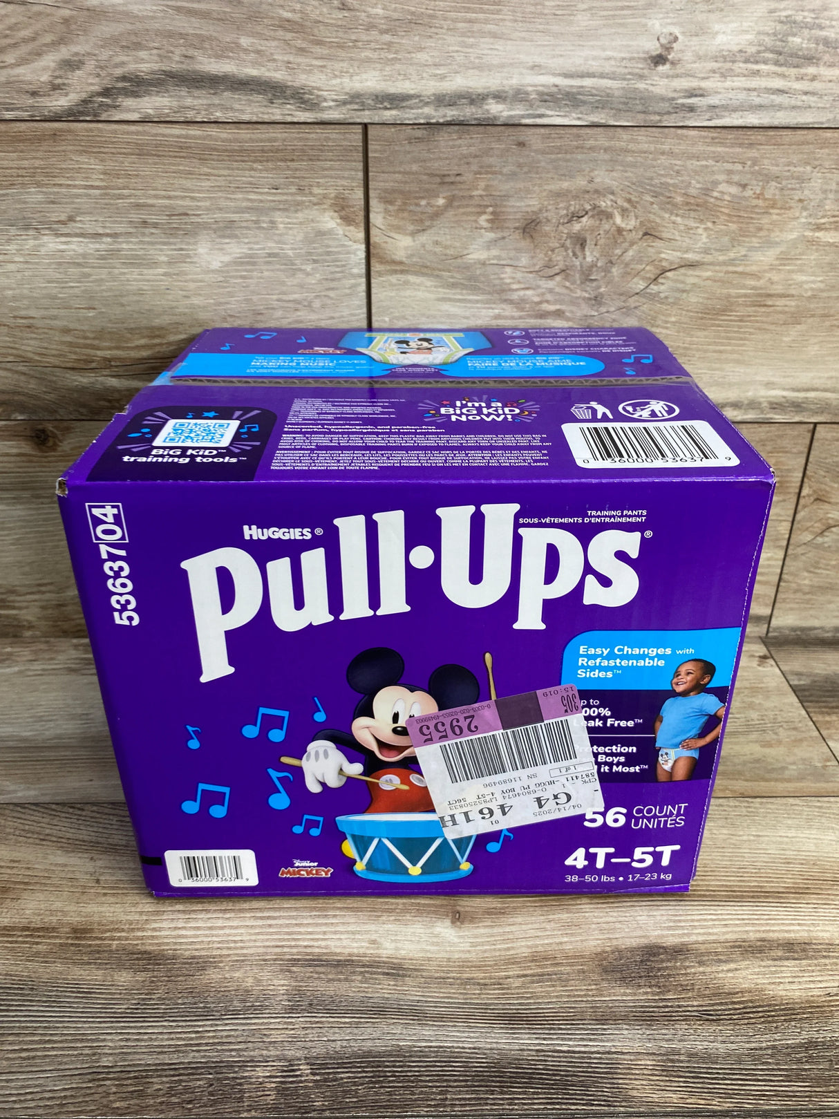 Huggies Pull-Ups 4T-5T training pants box with Mickey Mouse on purple background