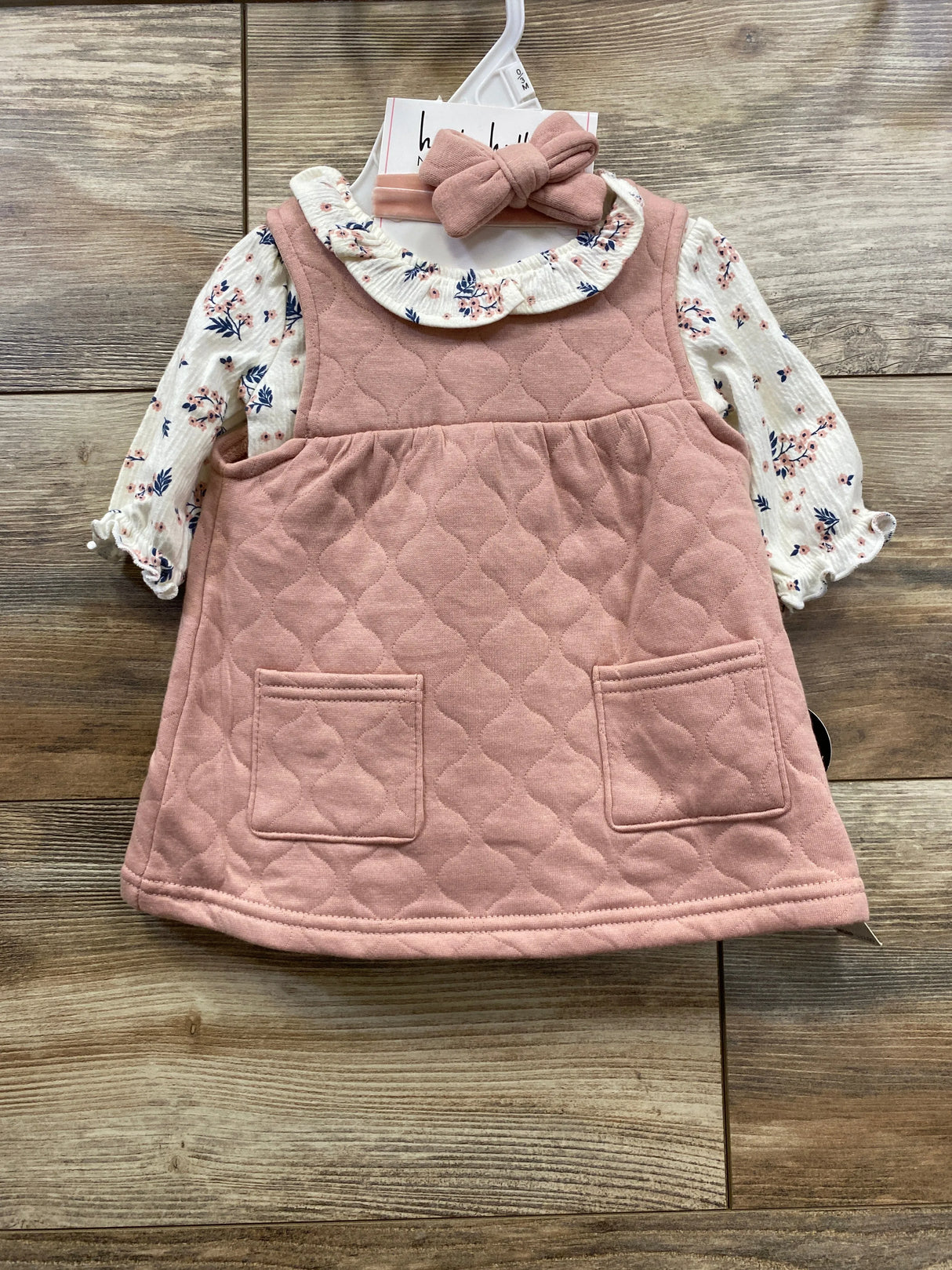 NEW Nicole Miller 3pc Floral Ribbed Bodysuit & Sweater Knit Dress Pink sz 0-3m