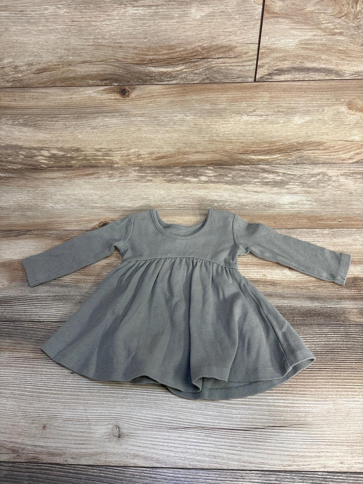 Quincy Mae Ribbed Long Sleeve Dress Basil sz 3-6m