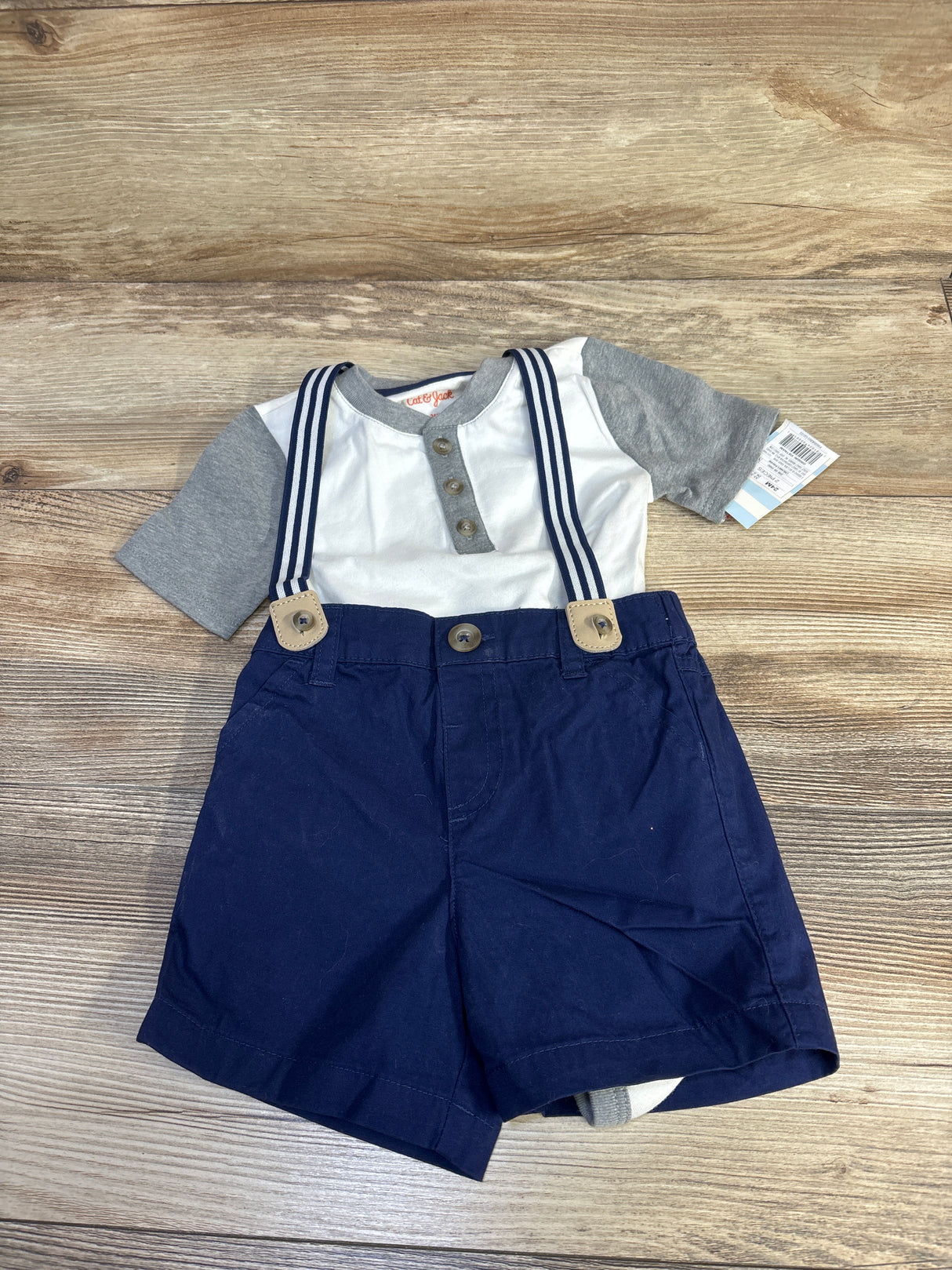 NEW Cat & Jack 3Pc Henley Bodysuit Suspender Set White sz 24m