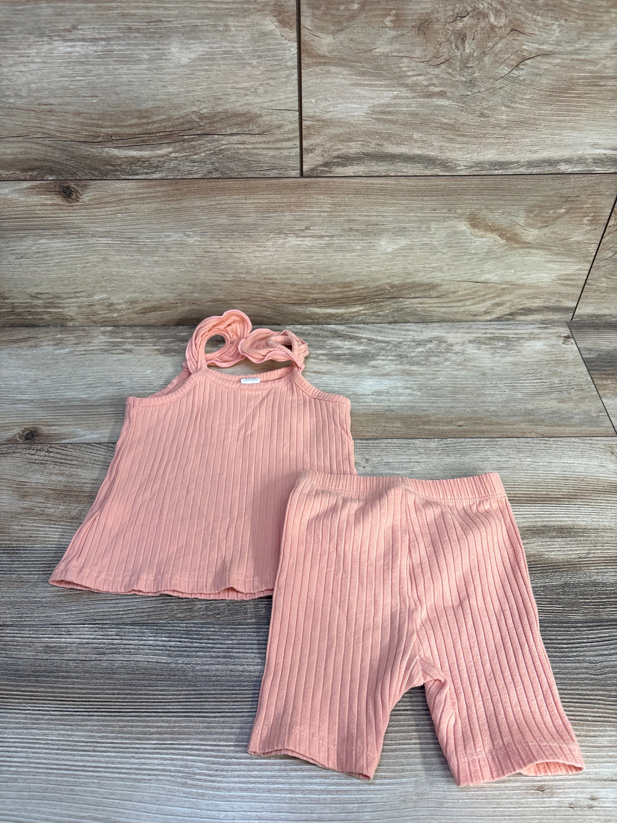 Pl Kids 2pc Ribbed Tank Top & Shorts Set Peach sz 2T