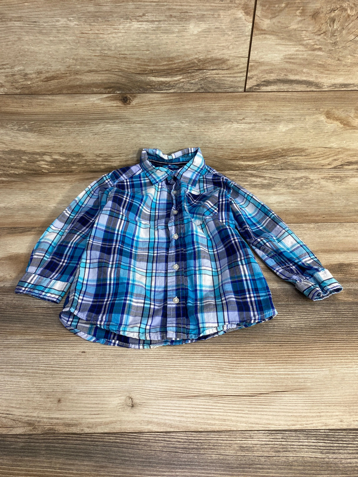 Children's Place Plaid Button Up Shirt Blue sz 4T - Me n Mommy To Be