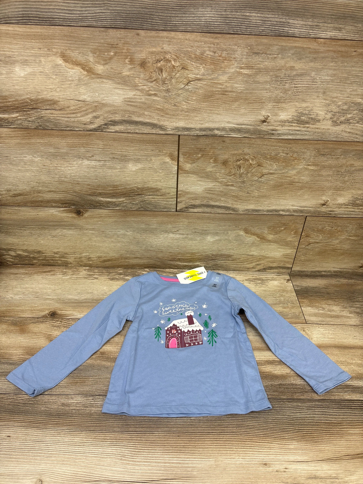 NEW Epic Threads Long Sleeve Gingerbread House Shirt Blue sz 3T
