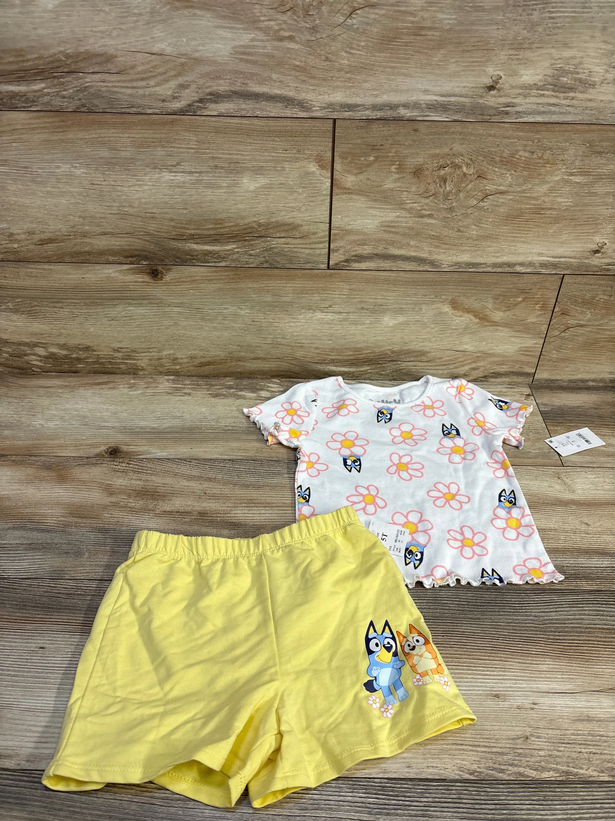 NEW Bluey 2pc Floral Ribbed Shirt & Shorts Set White sz 5T