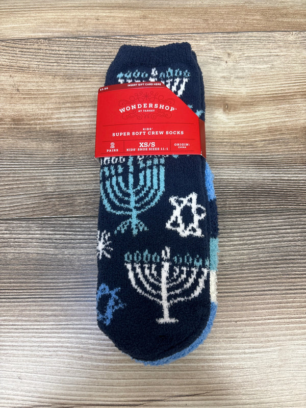 NEW Wondershop 2pk Super Soft Hanukkah Crew Socks Blue sz 11c-1Y