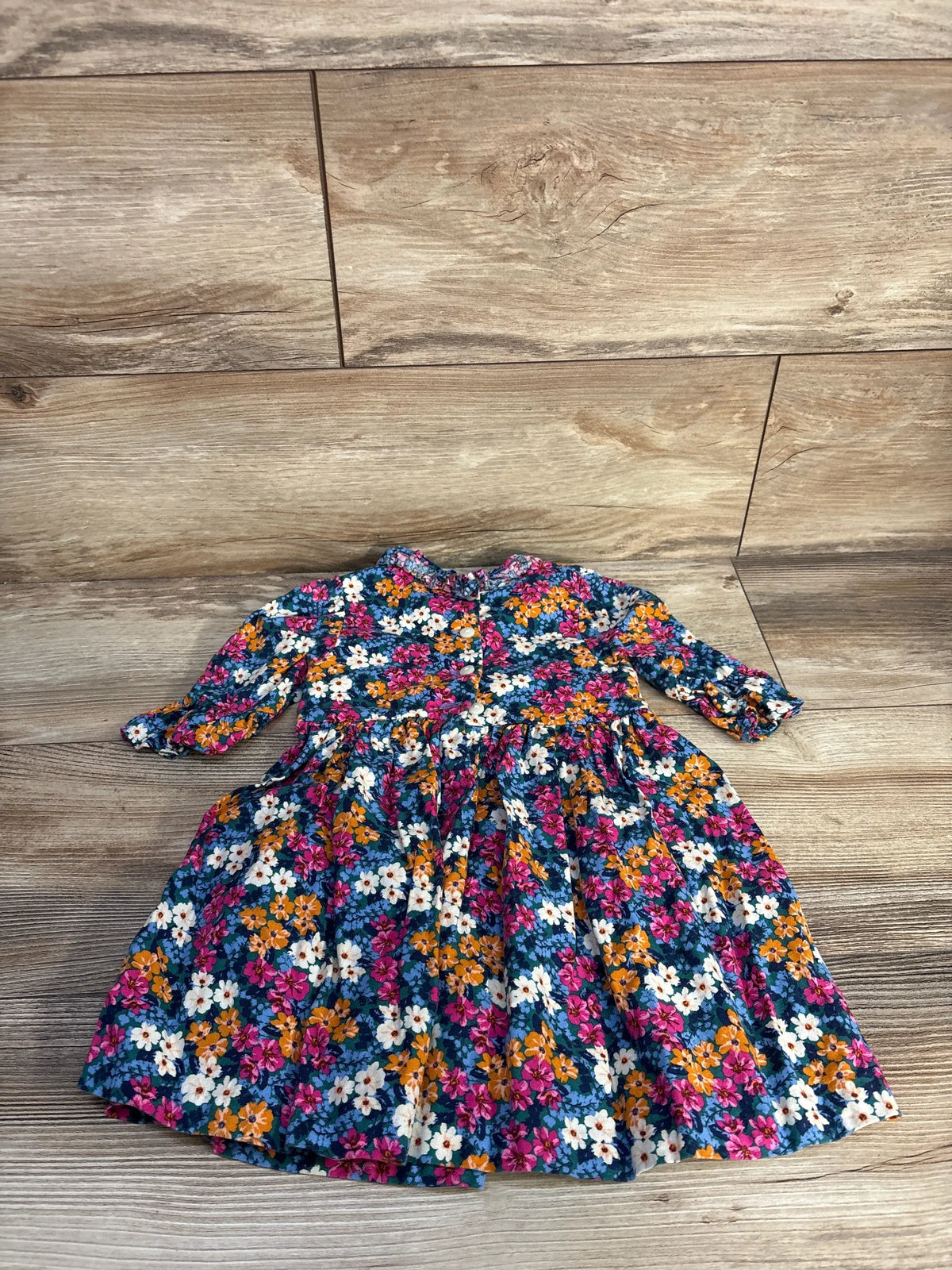 Bonnie Baby Floral Embroidered Long Sleeve Dress Blue sz 24m