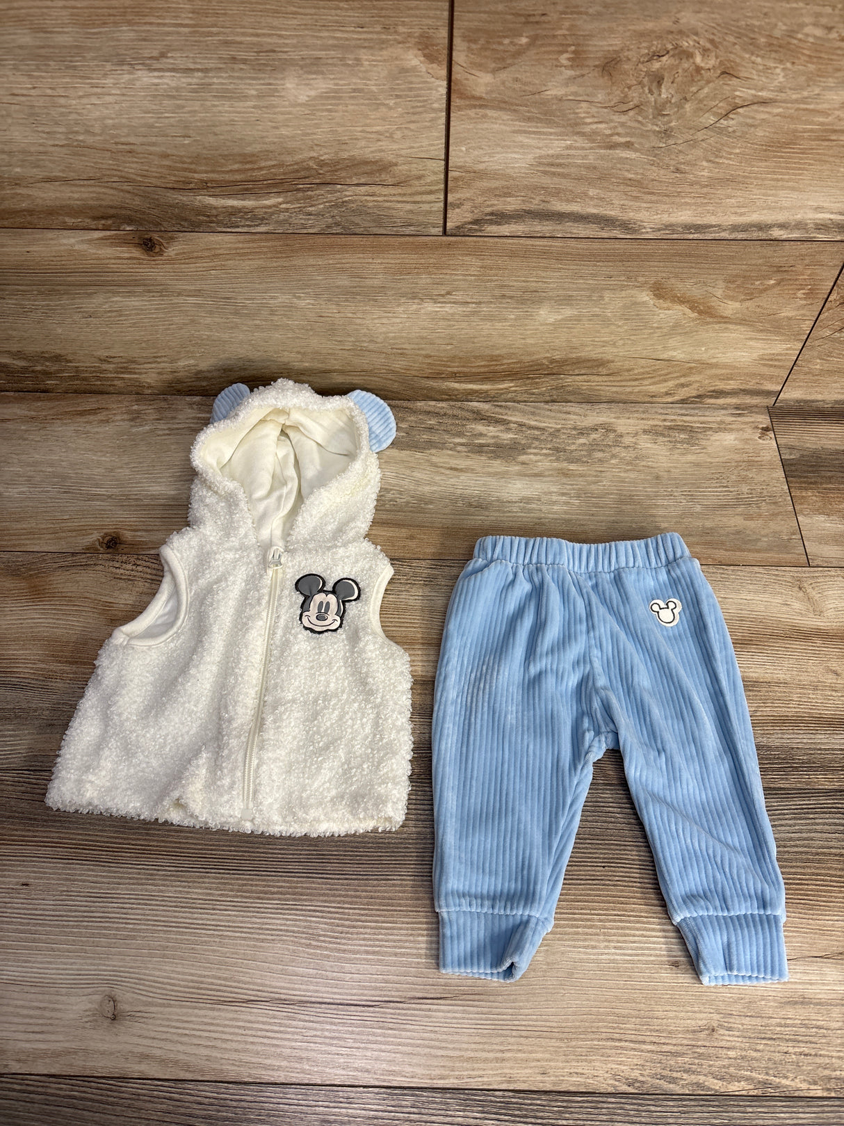 Disney Baby 2pc Mickey Mouse Sherpa Vest & Ribbed Pants Set White sz 0-3m
