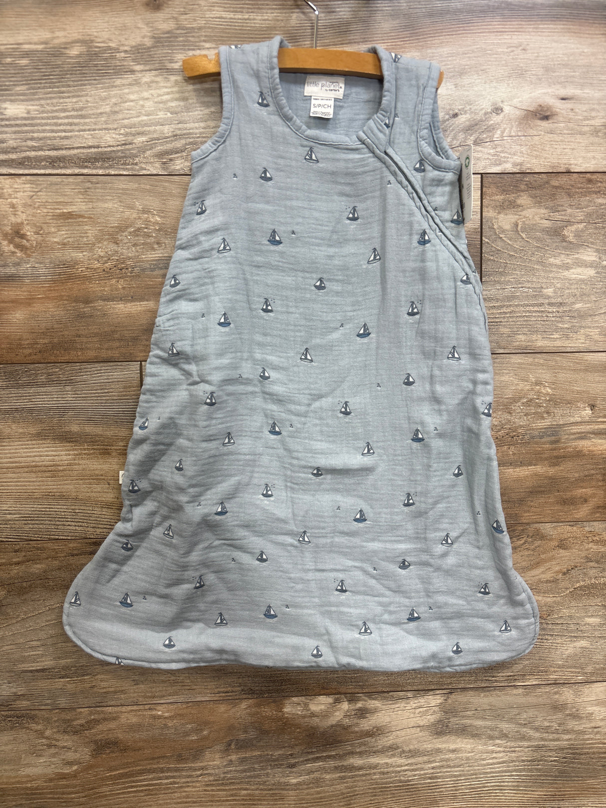 NEW Little Planet Organic Gauze Sleepbag in Blue Sailboat sz S/0-6m