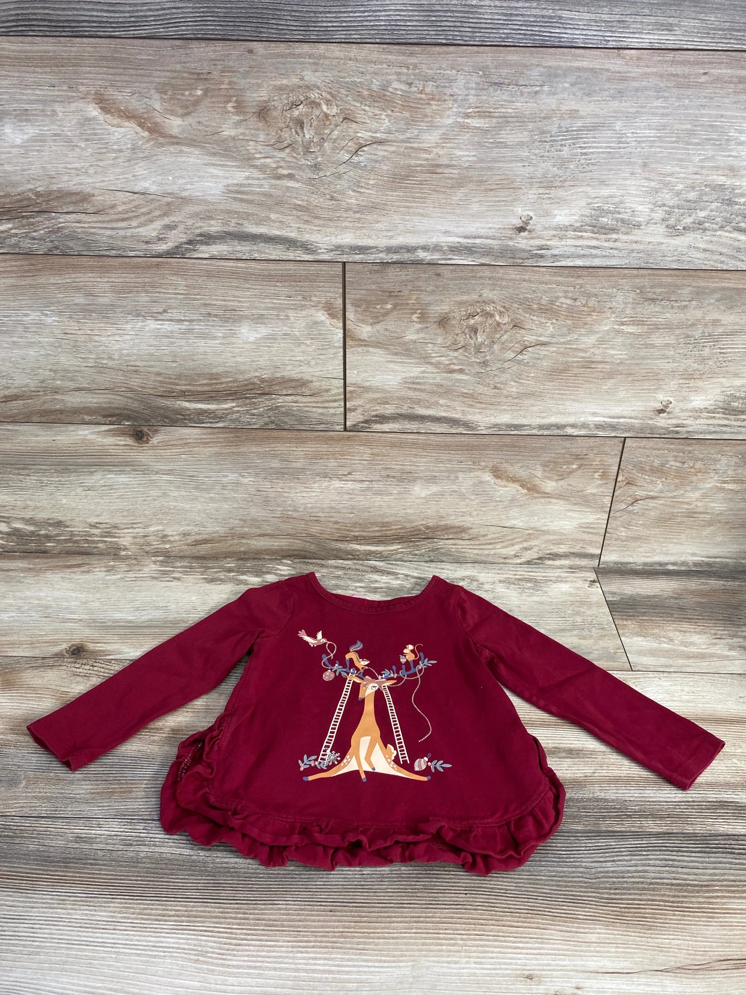 Long Sleeve Deer Christmas Shirt Burgundy sz 18m