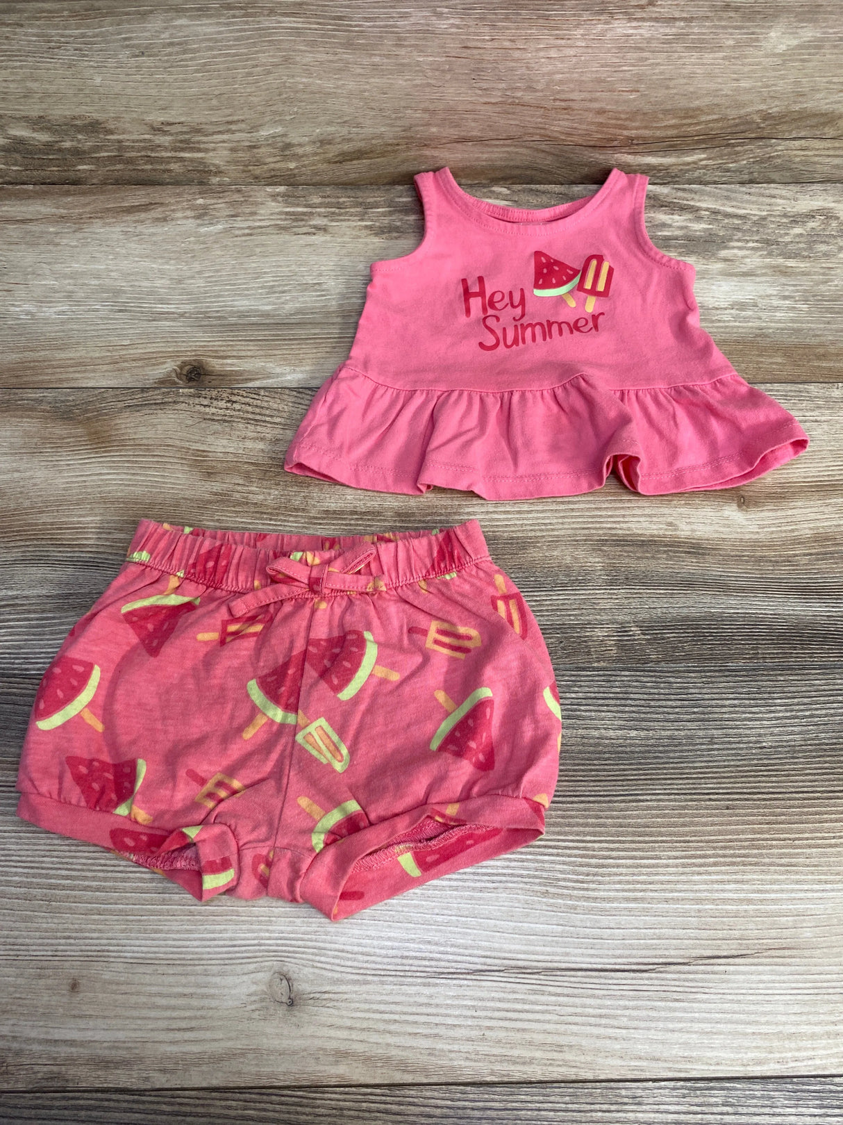 Okie Dokie 2pc Hey Summer Tank Top & Shorts Pink sz 6m - Me n Mommy To Be