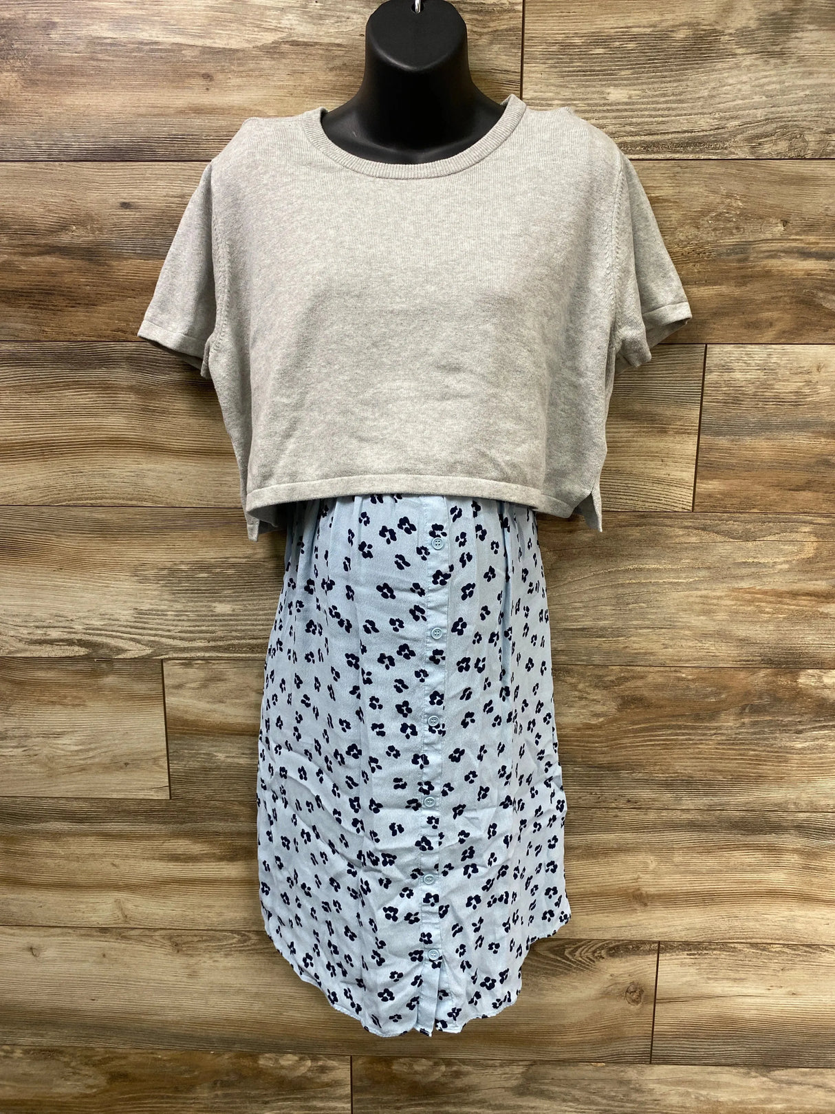 Seraphine 2 in 1 Maternity & Nursing Dress Grey/Blue sz Large - Me n Mommy To Be