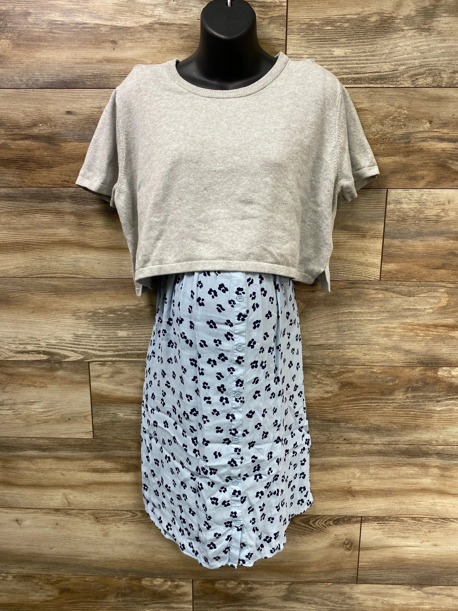 Seraphine 2 in 1 Maternity & Nursing Dress Grey/Blue sz Large - Me n Mommy To Be