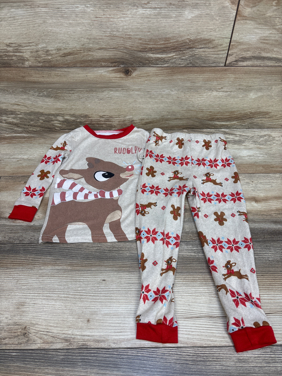 Rudolph The Red Nose Reindeer 2pc Pajama Set Beige sz 3T