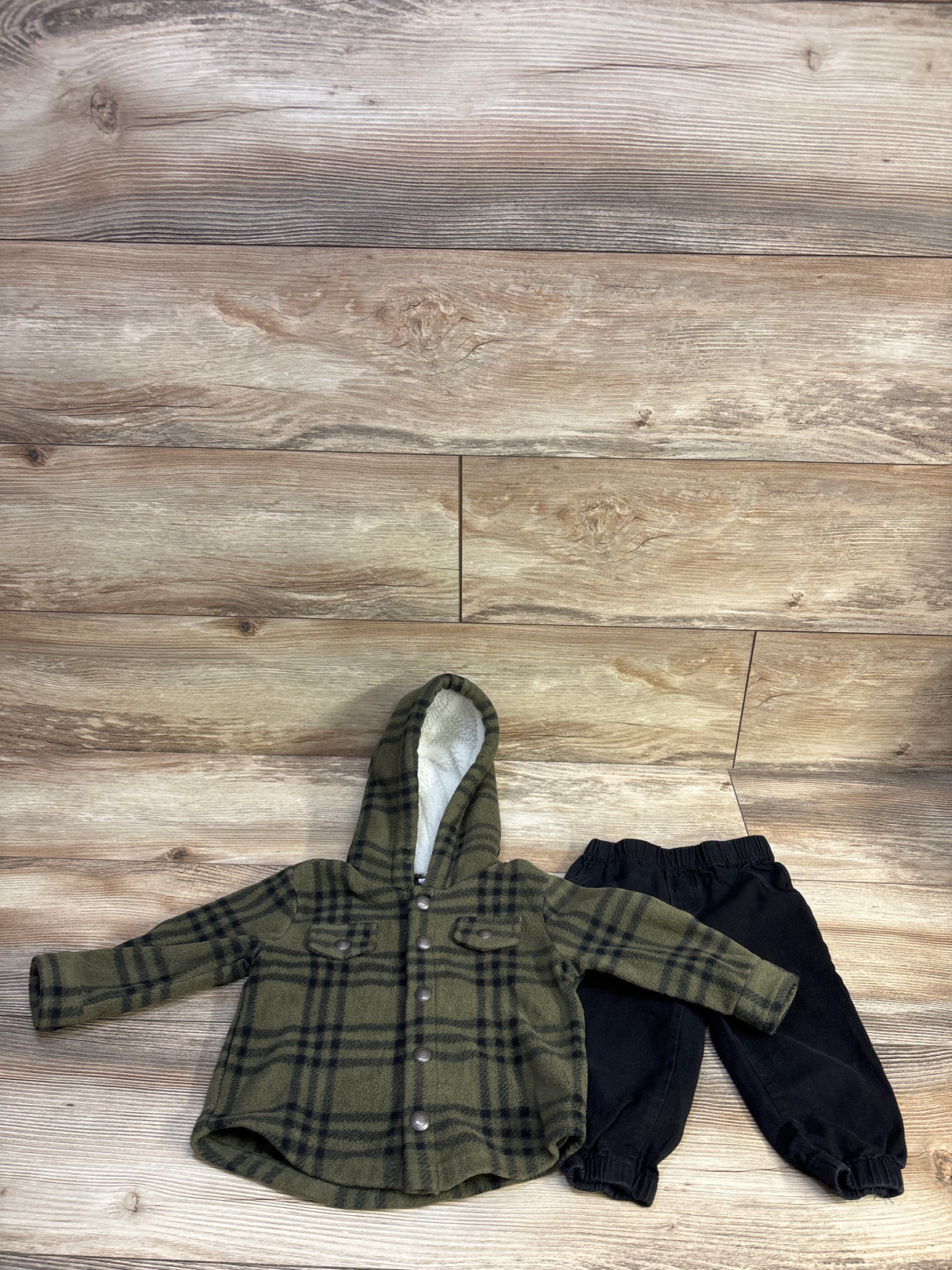PL Baby 2pc Fleece Button-Up Jacket & Pants Set Green sz 12m
