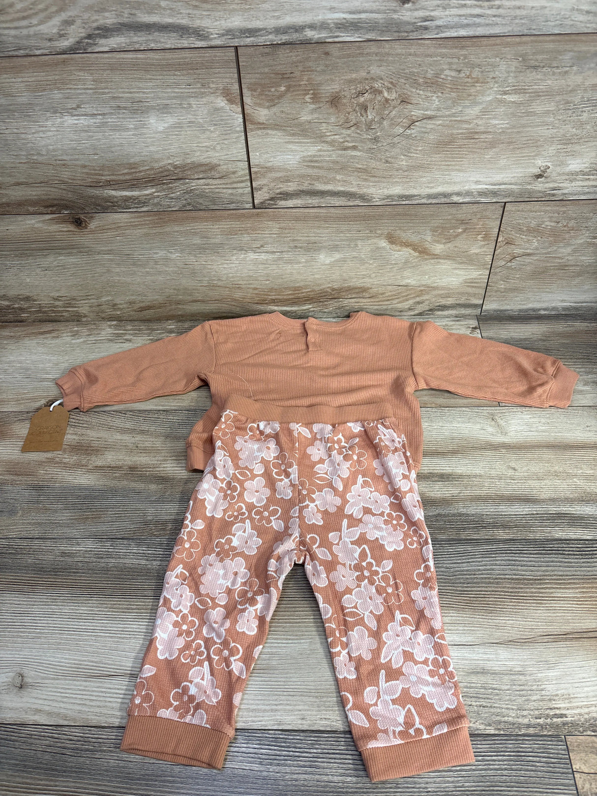 NEW Grayson Collective 2pc Home Grown Goodness Waffle Knit Set Coral sz 12m