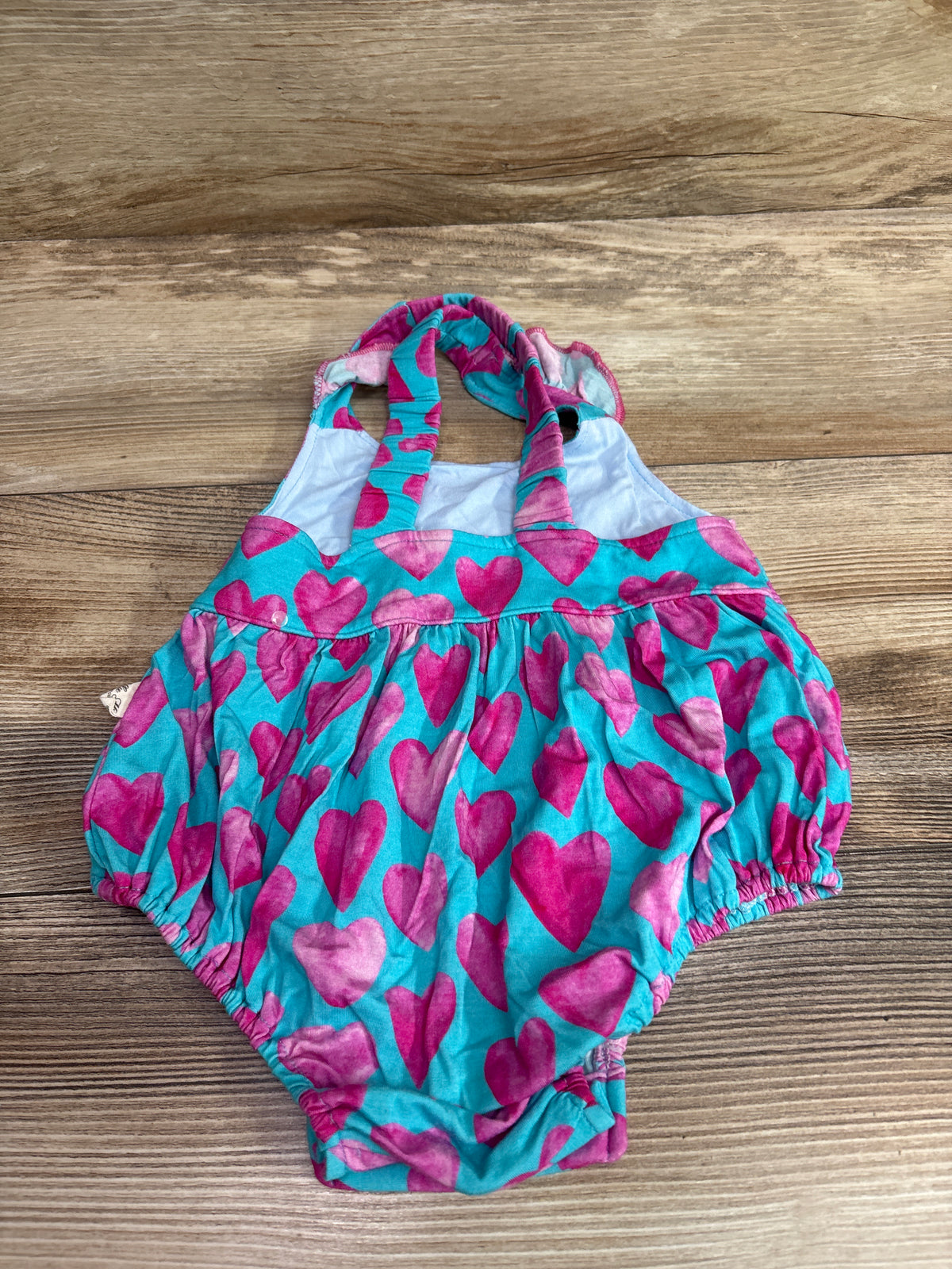 Ellie K's Bamboo Heart Print Bubble Romper Blue sz 9-12m