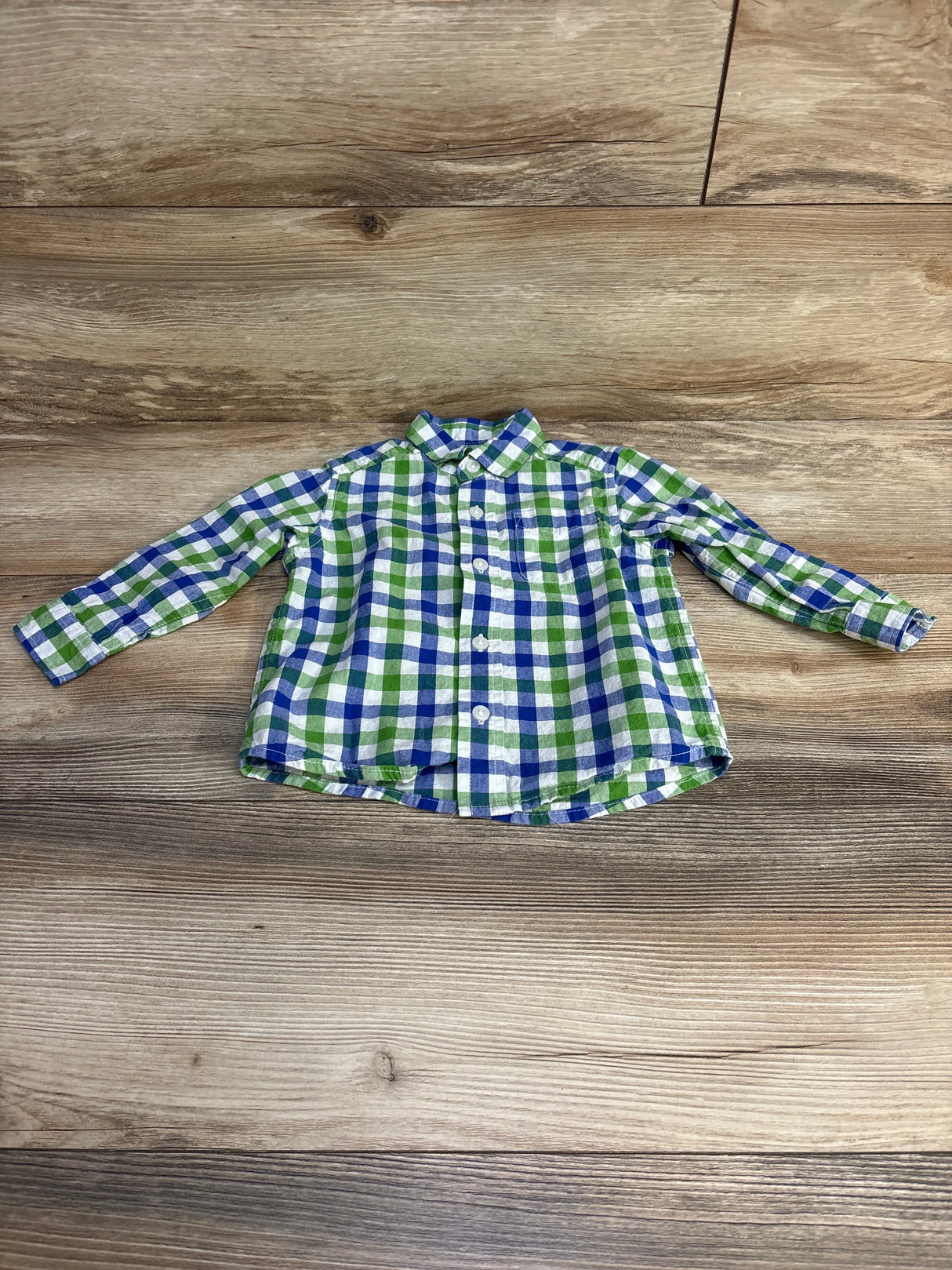 Children's Place Plaid Button Up Shirt Green sz 12-18m - Me n Mommy To Be