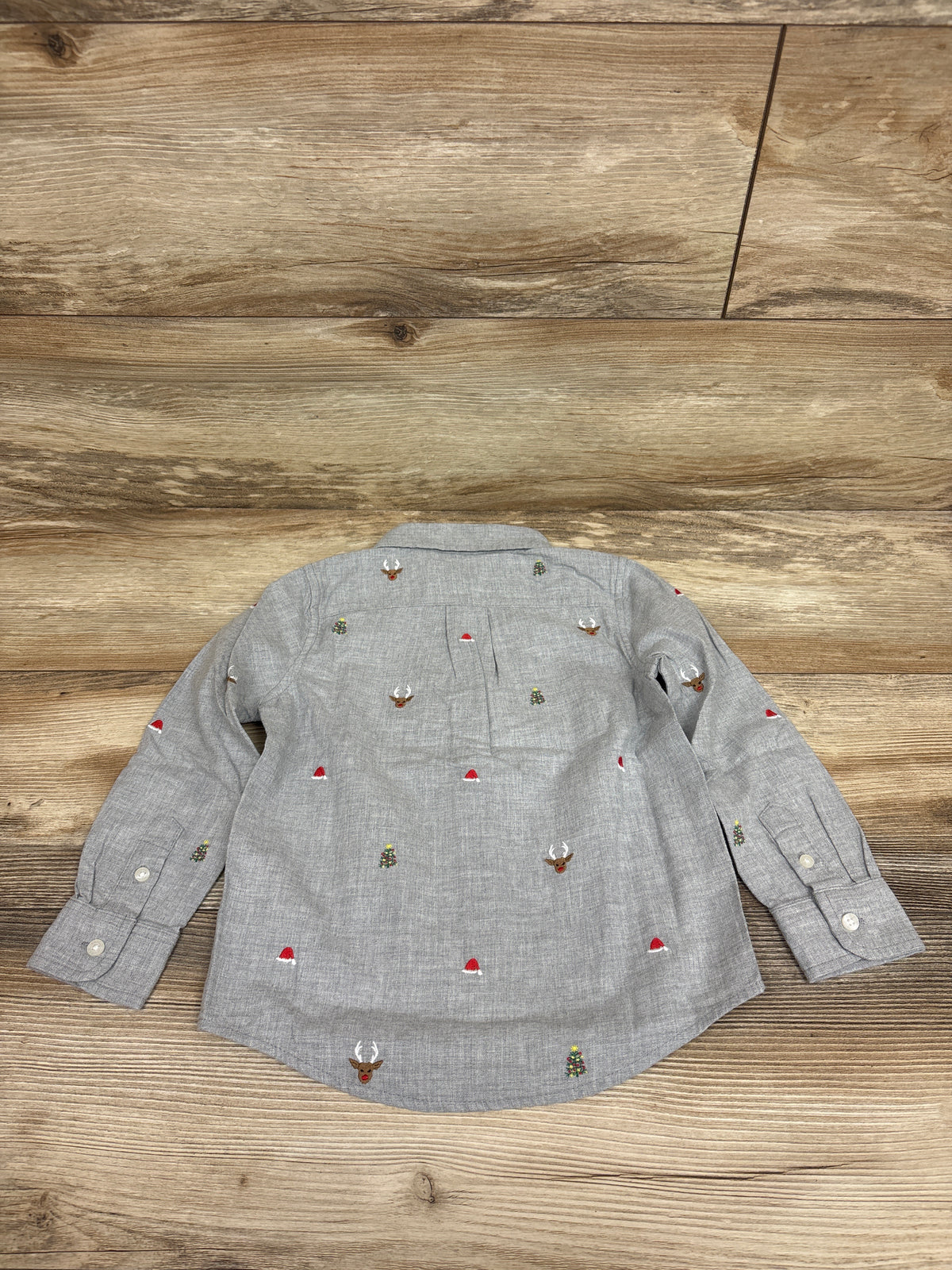 NEW Janie & Jack Embroidered Santa Button-Up Shirt Grey sz 3T