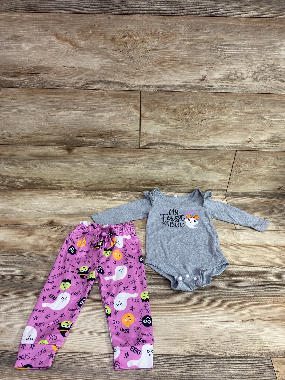 HINTINA 2pc My 1st Boo Long Sleeve Bodysuit & Pants Set Grey sz 9-12m