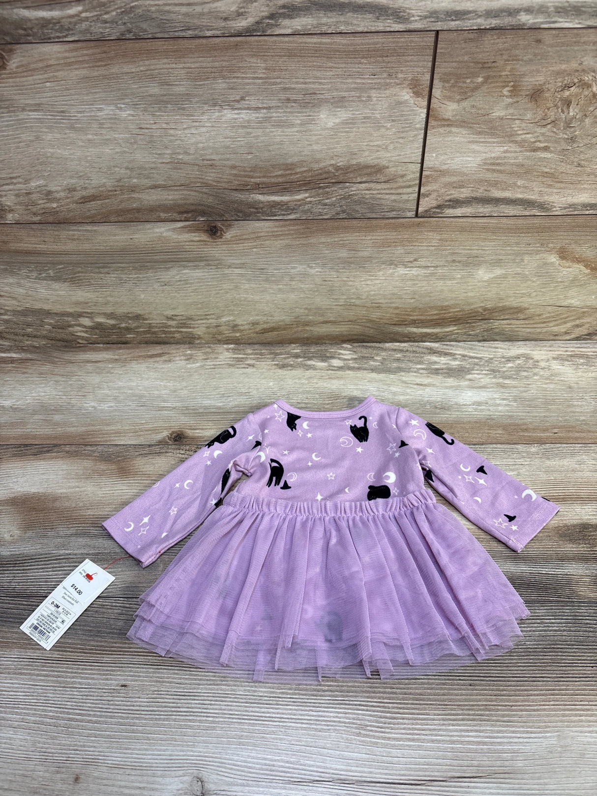 NEW Cat & Jack Halloween Cat Witch Long Sleeve Tulle Dress Purple sz 0-3m