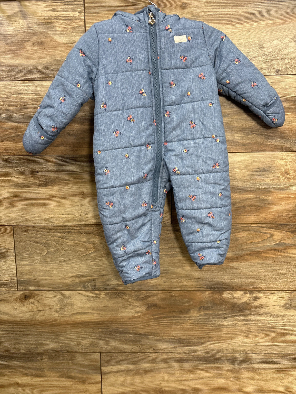 OshKosh Floral Plush Lined Bunting Blue sz 6-9m