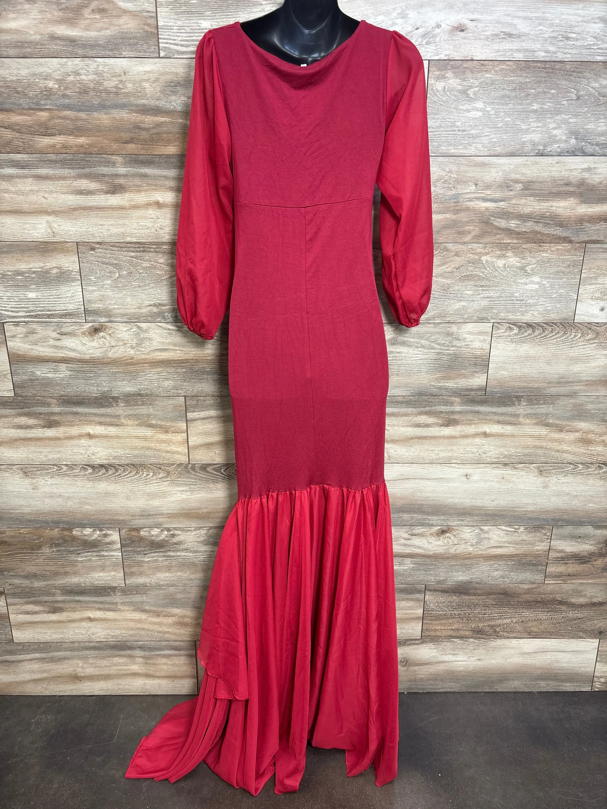 Saslax Long Chiffon Sleeve Tired Mermaid Maternity Dress Red sz Medium