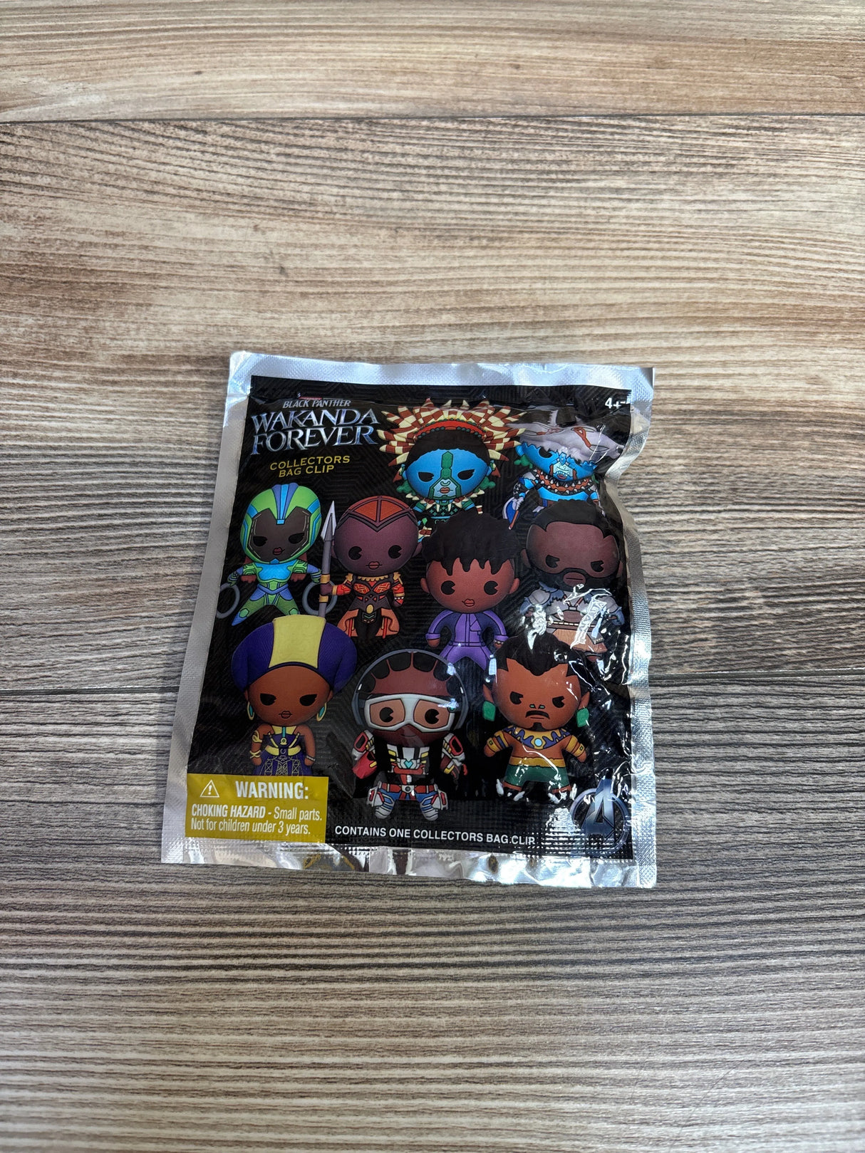 Black Panther Wakanda Forever collectors bag clip packaging with cartoon superhero characters