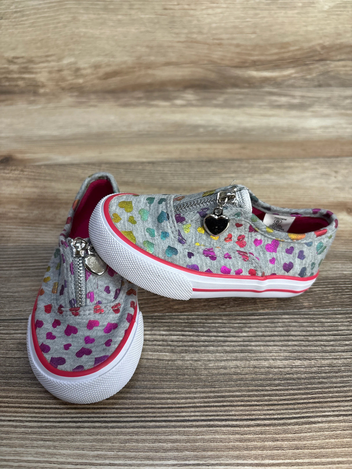 US Sports Zipper Sneakers Heart Print Grey sz 6c