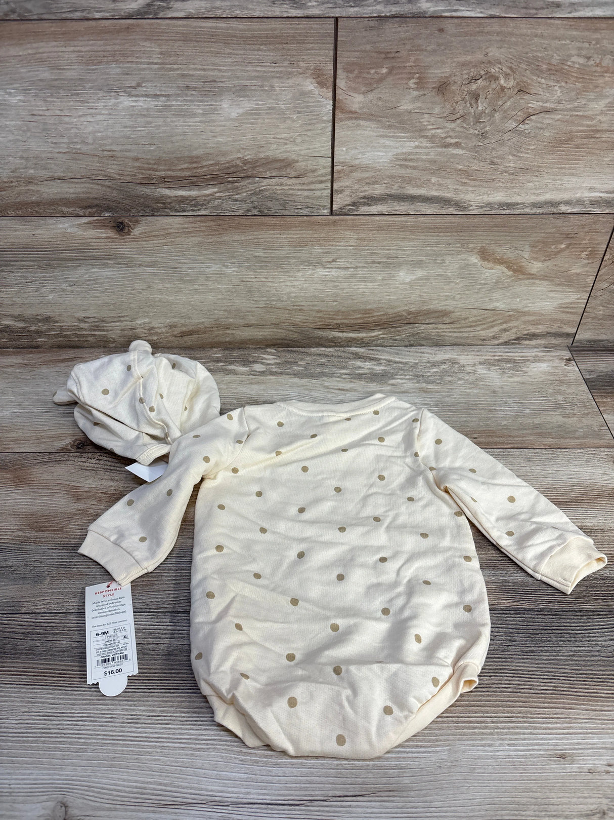 NEW Cat & Jack Polka Dot Bodysuit & Hat Set Yellow sz 6-9m