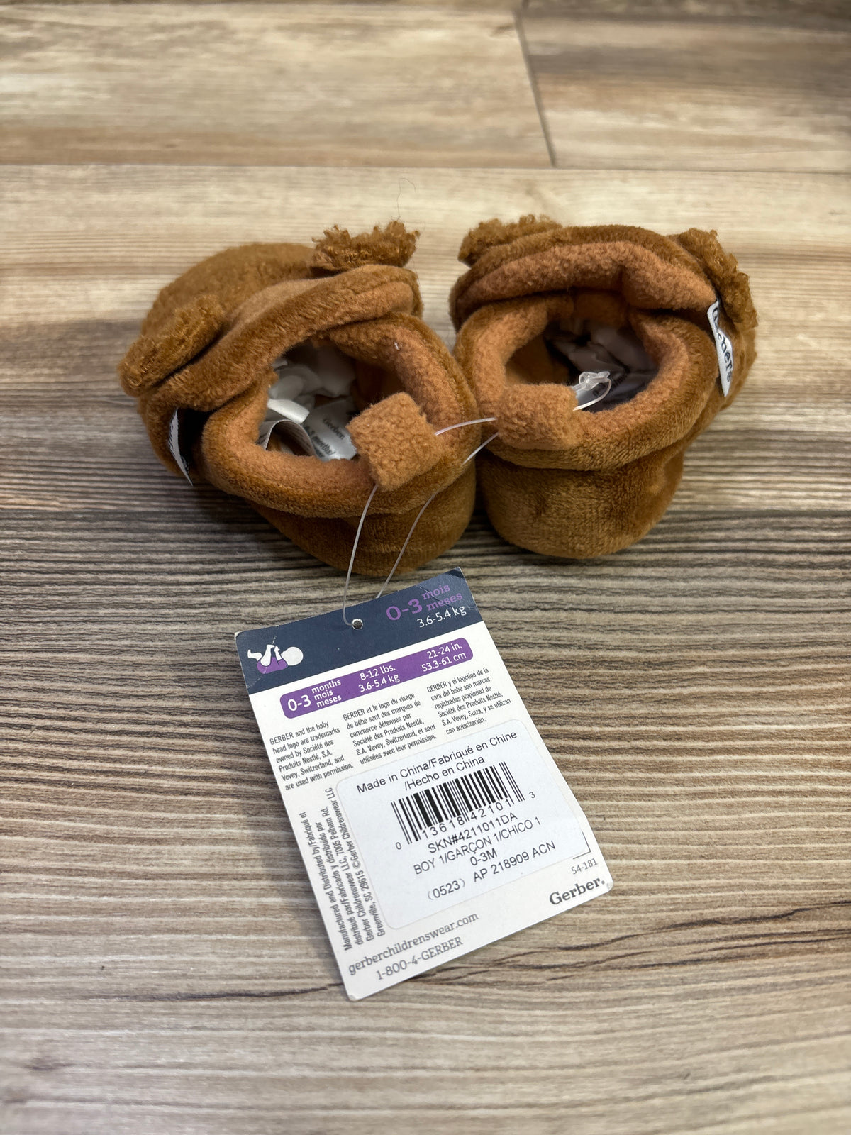NEW Gerber Fleece Lined Non Skid Soft Slipper Booties Brown sz 1/2c