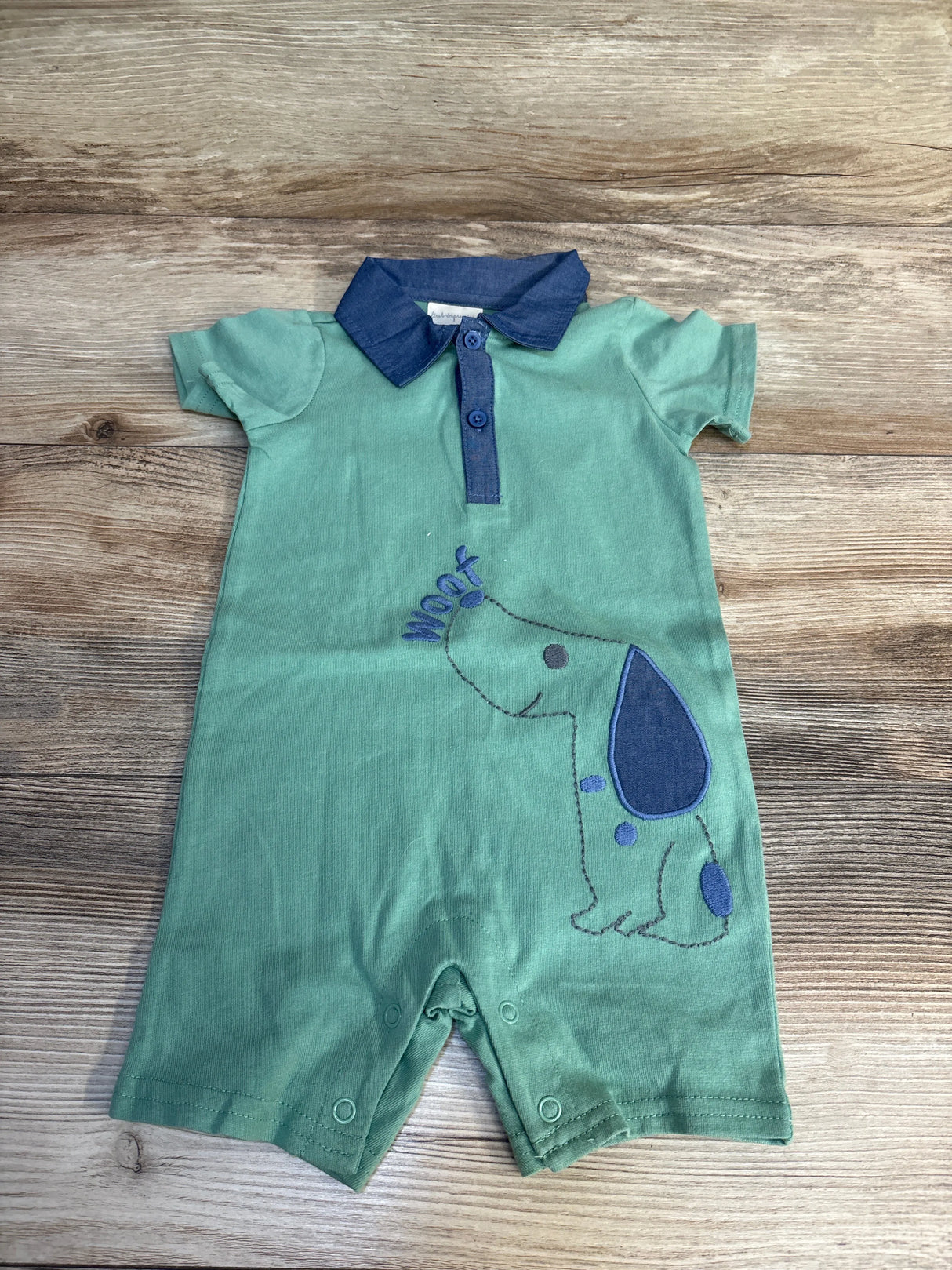 First Impressions Woof Woof Polo Shortie Romper Green sz 6-9m