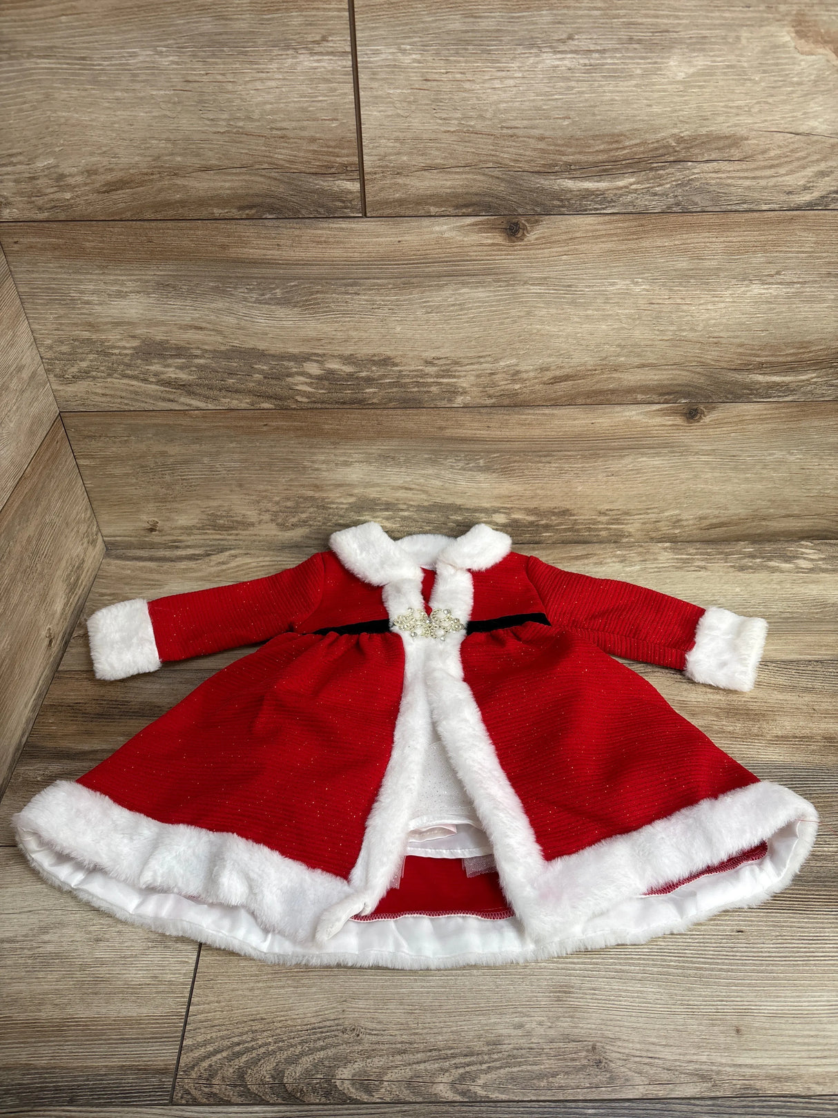 Blueberi Boulevard 2pc Santa Metallic Dress Coat & Tulle Dress Red sz 12m