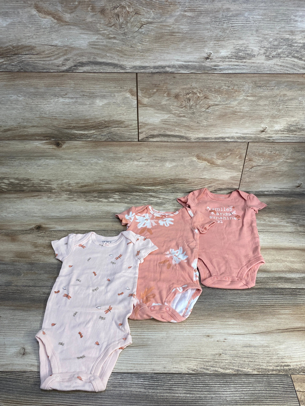 Carter's 3pk Smiles & Sunshine Bodysuit Set Peach sz 6m