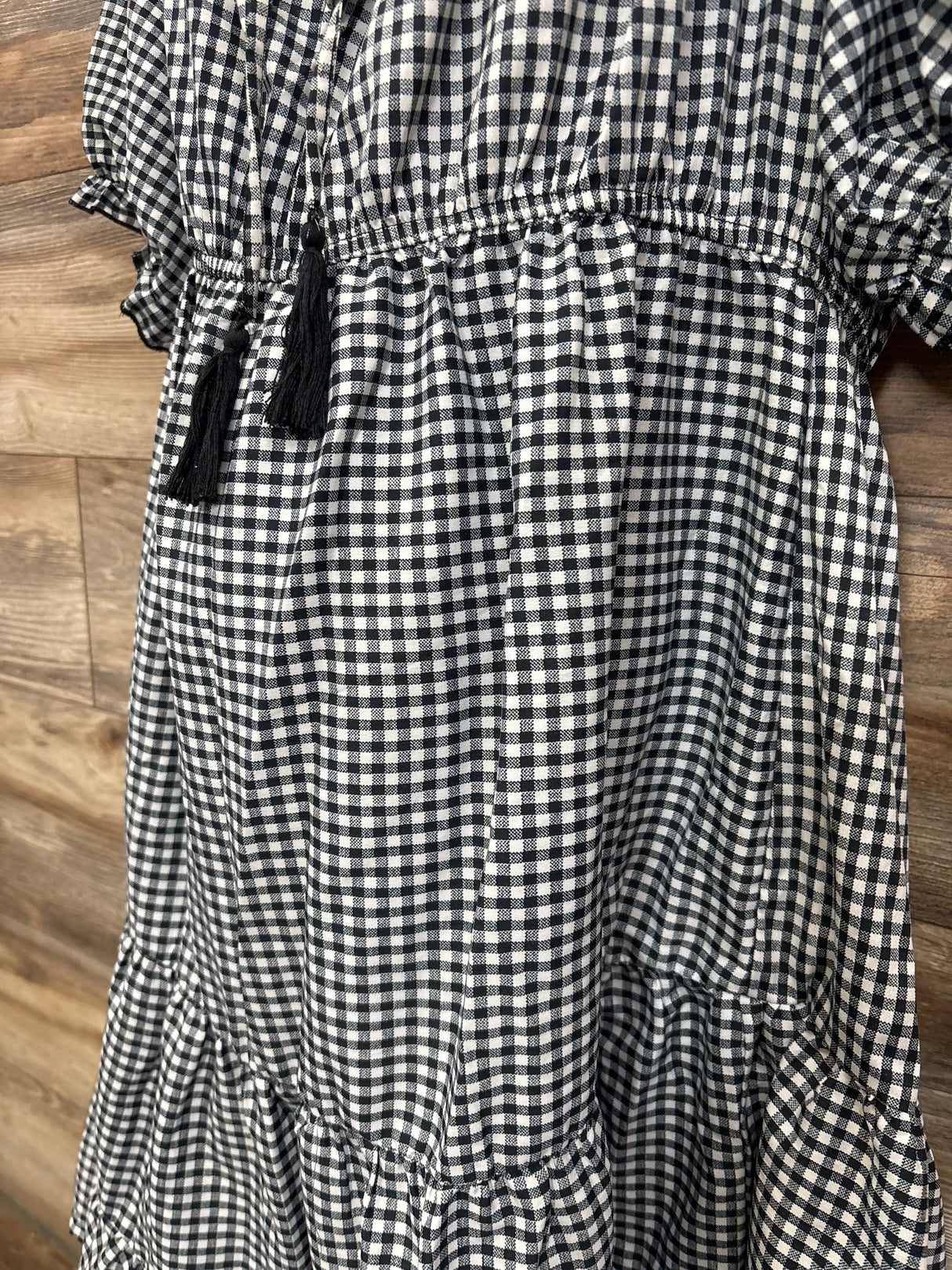 Hint Of Blush Gingham Puff Sleeve Maternity Dress Black sz XL